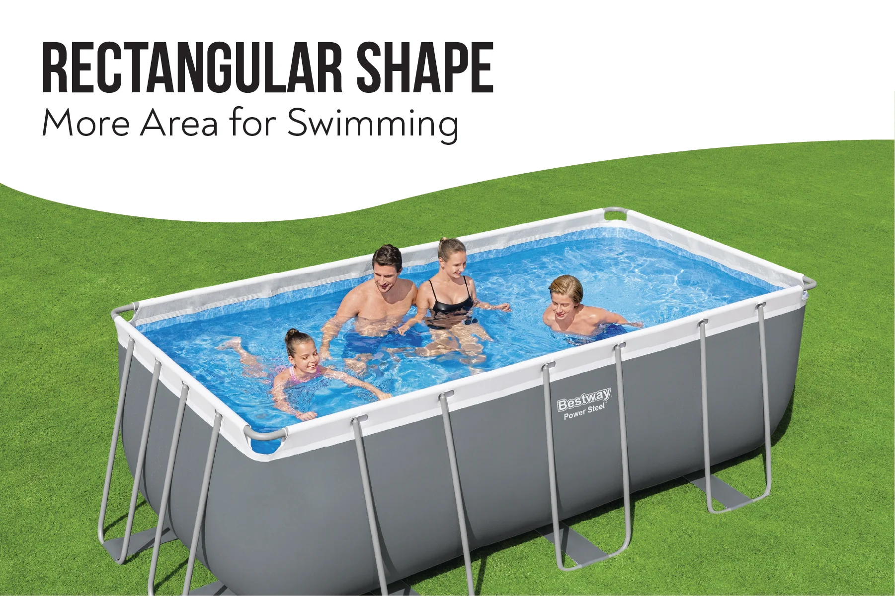 13.6ft x 6.7ft x 48in Dark Grey Rectangle Power Steel Above Ground Pool Set - Image 6