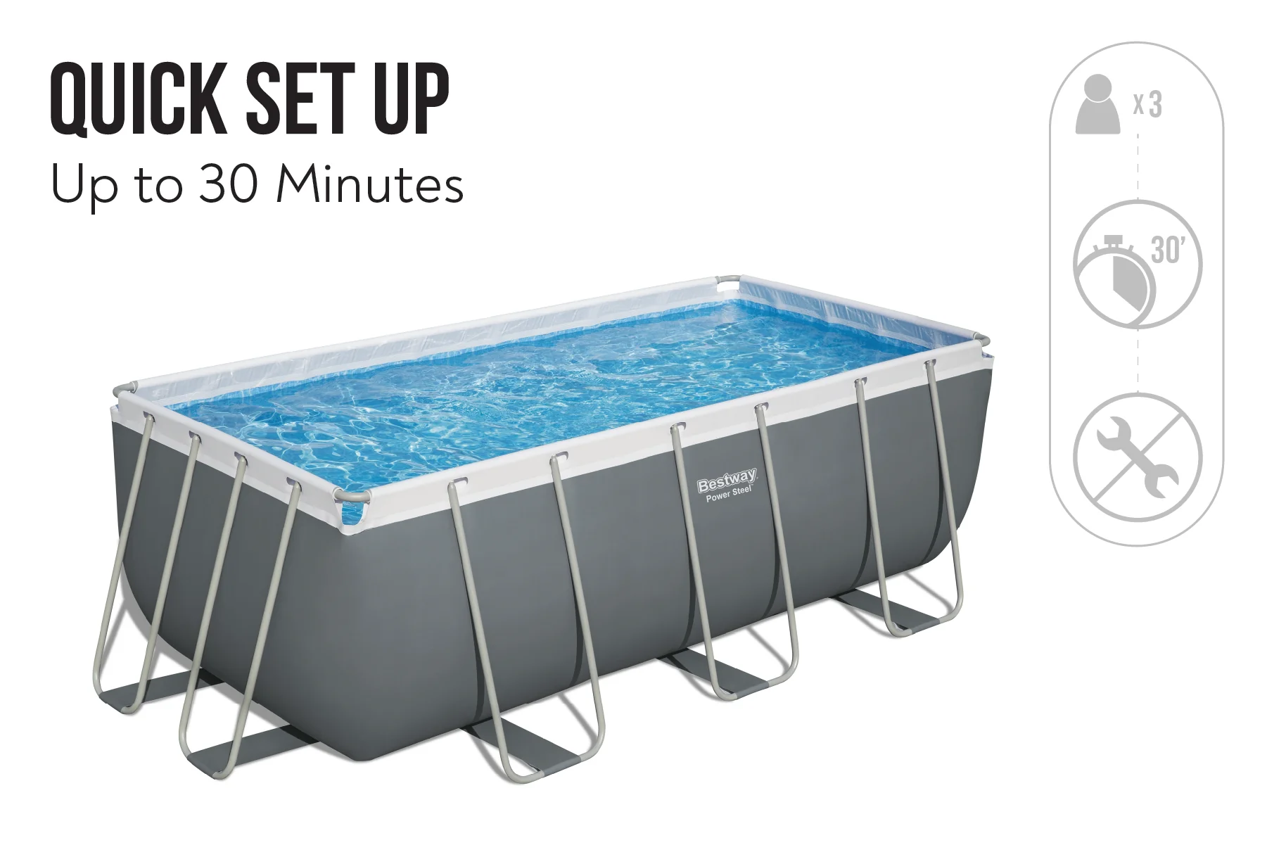 13.6ft x 6.7ft x 48in Dark Grey Rectangle Power Steel Above Ground Pool Set - Image 7