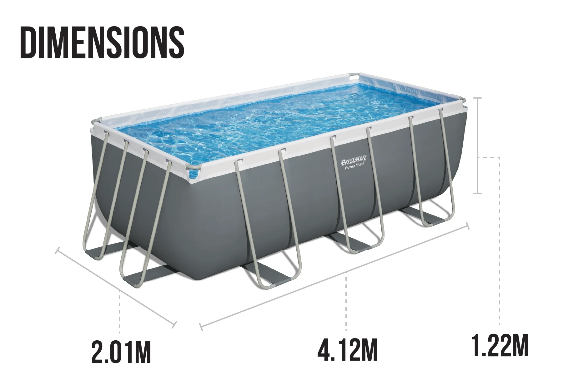 13.6ft x 6.7ft x 48in Dark Grey Rectangle Power Steel Above Ground Pool Set - Image 9