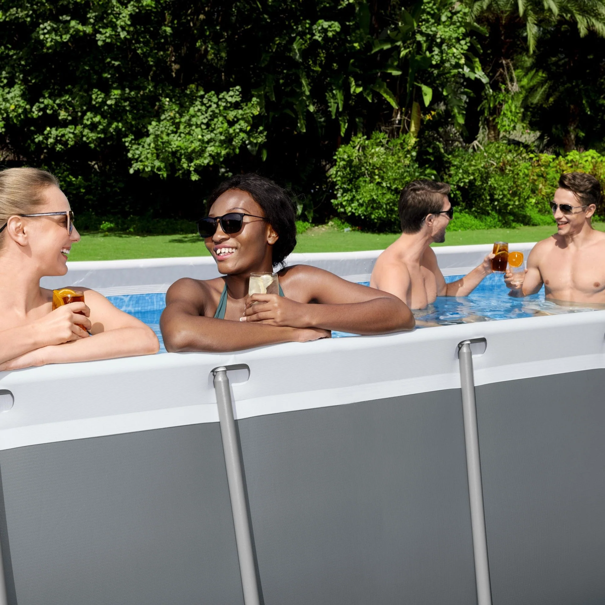 13.6ft x 48in Dark Grey Rectangle Power Steel Above Ground Pool Set - Outlet - Image 2