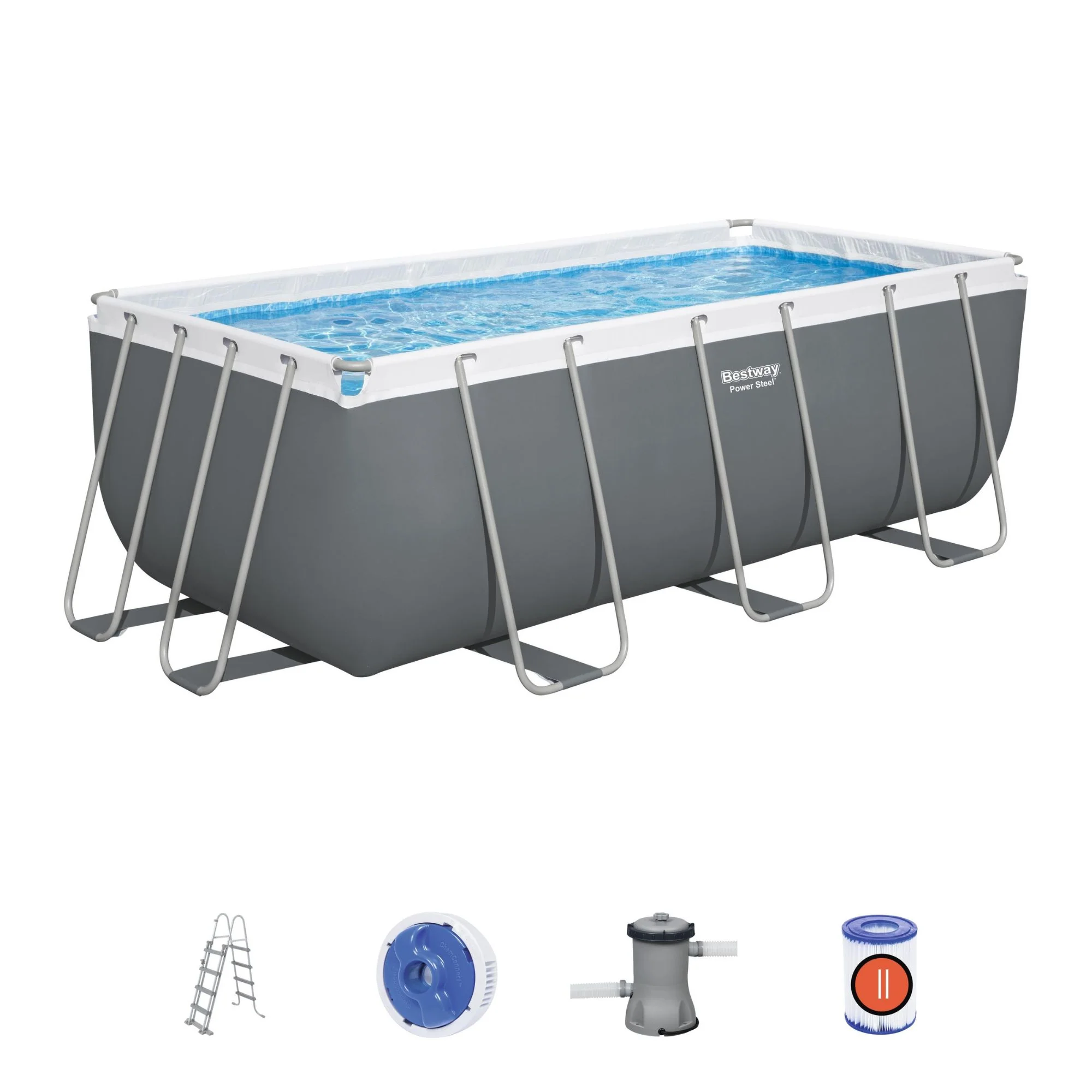 13.6ft x 48in Dark Grey Rectangle Power Steel Above Ground Pool Set - Outlet - Image 3