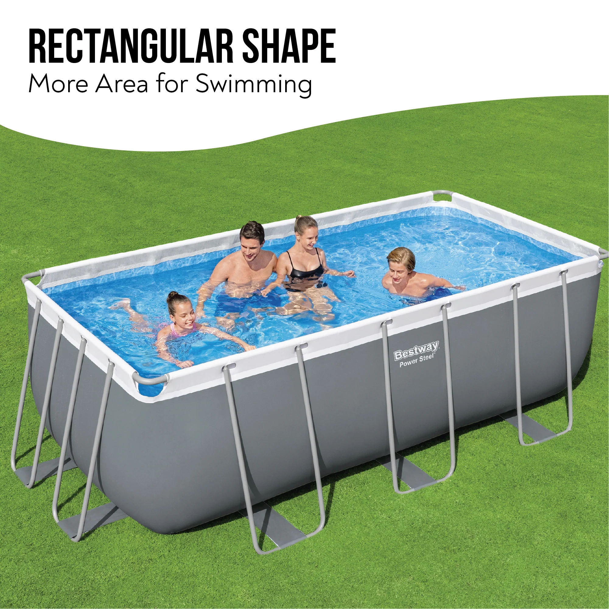 13.6ft x 48in Dark Grey Rectangle Power Steel Above Ground Pool Set - Outlet - Image 5