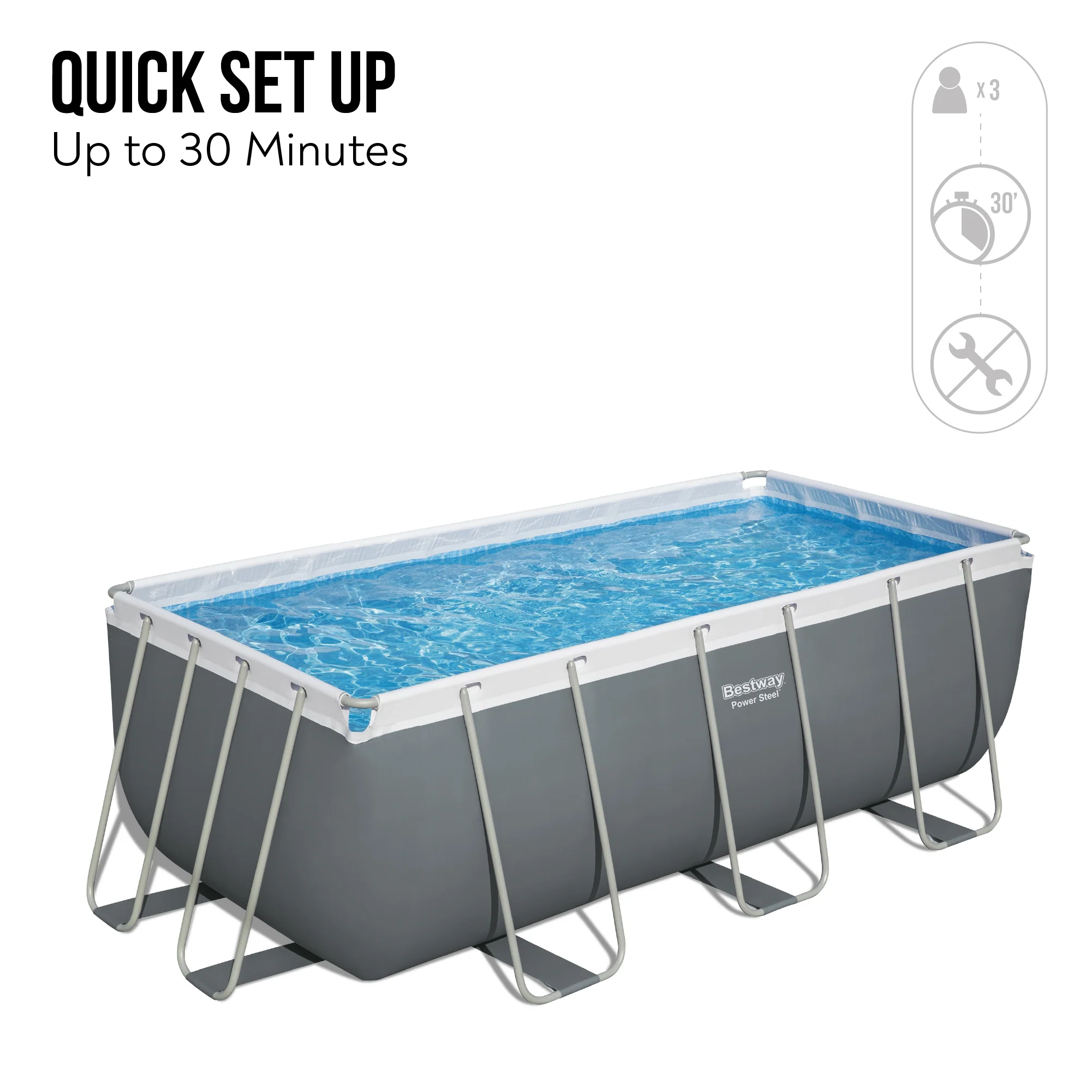 13.6ft x 48in Dark Grey Rectangle Power Steel Above Ground Pool Set - Outlet - Image 7