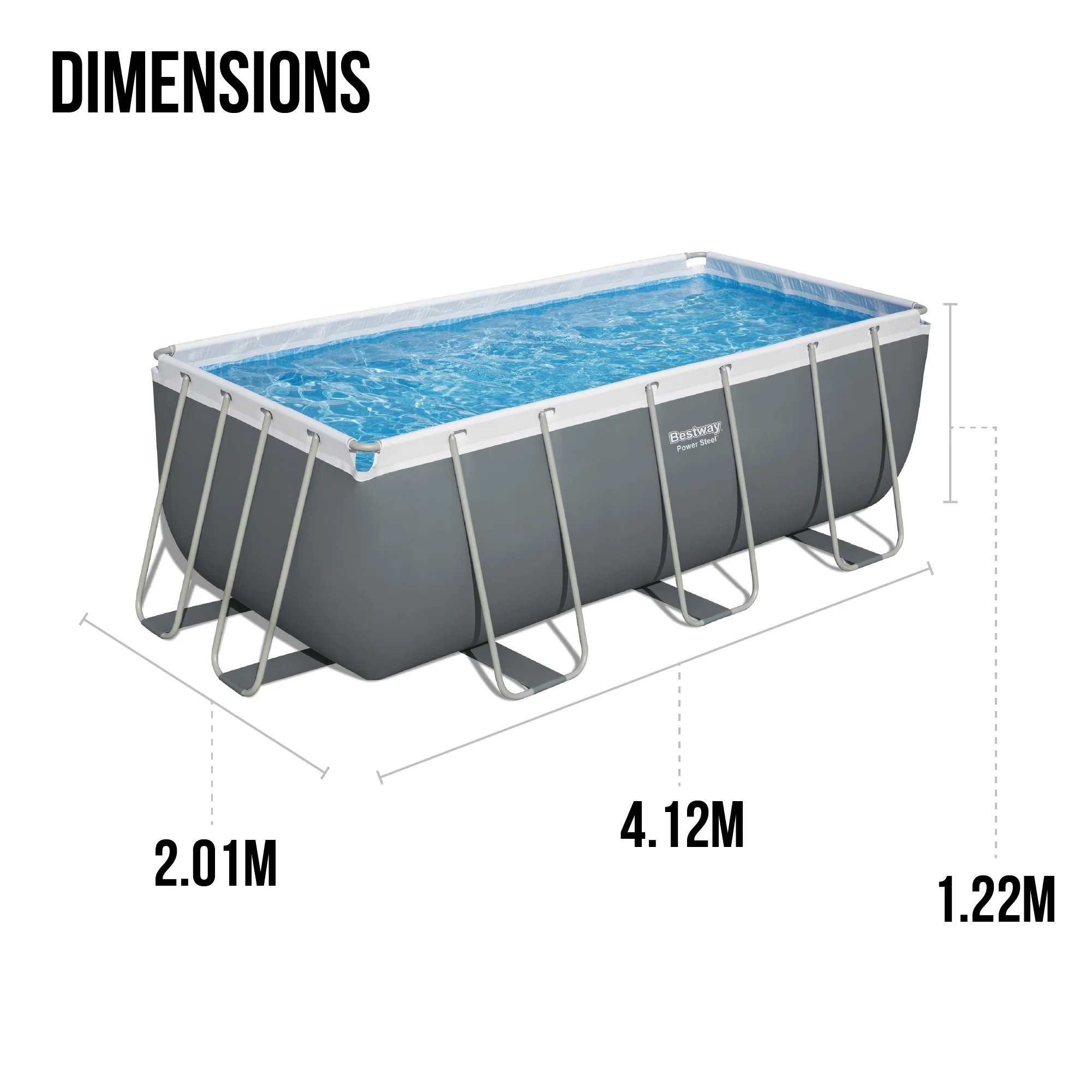 13.6ft x 48in Dark Grey Rectangle Power Steel Above Ground Pool Set - Outlet - Image 9