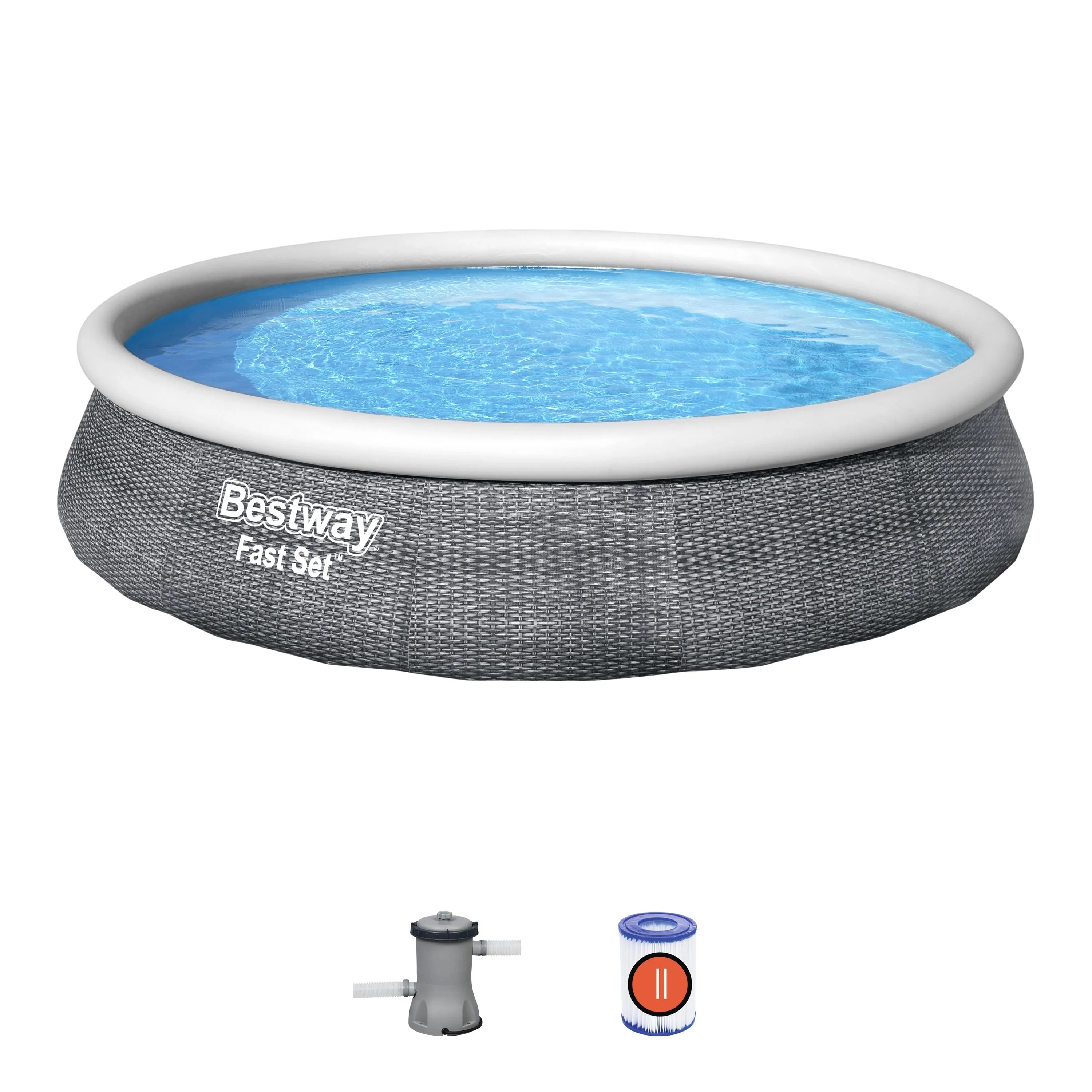 13ft x 33in Rattan Print Round Fast Set Inflatable Above Ground Pool Set - Outlet