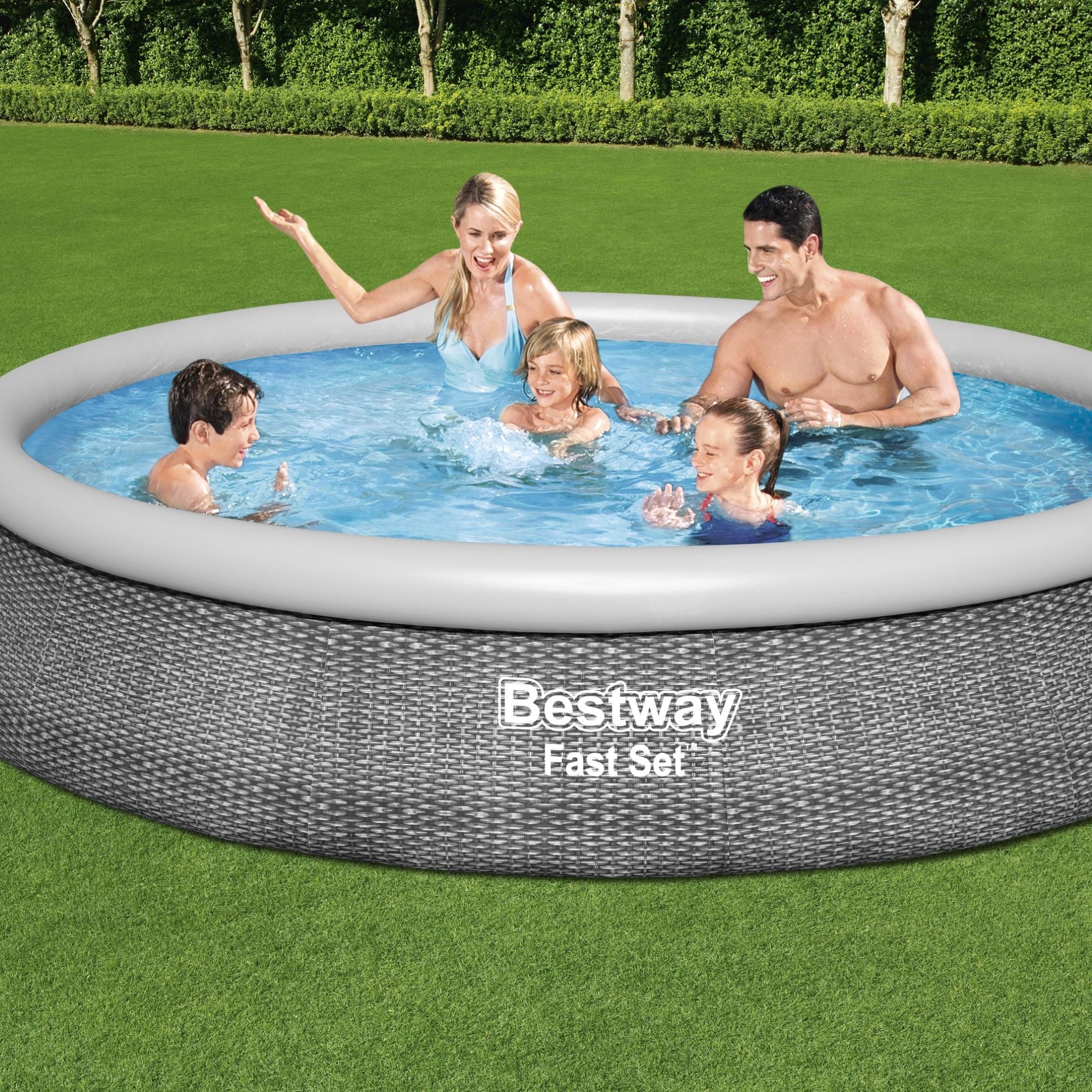 13ft x 33in Rattan Print Round Fast Set Inflatable Above Ground Pool Set - Outlet - Image 2