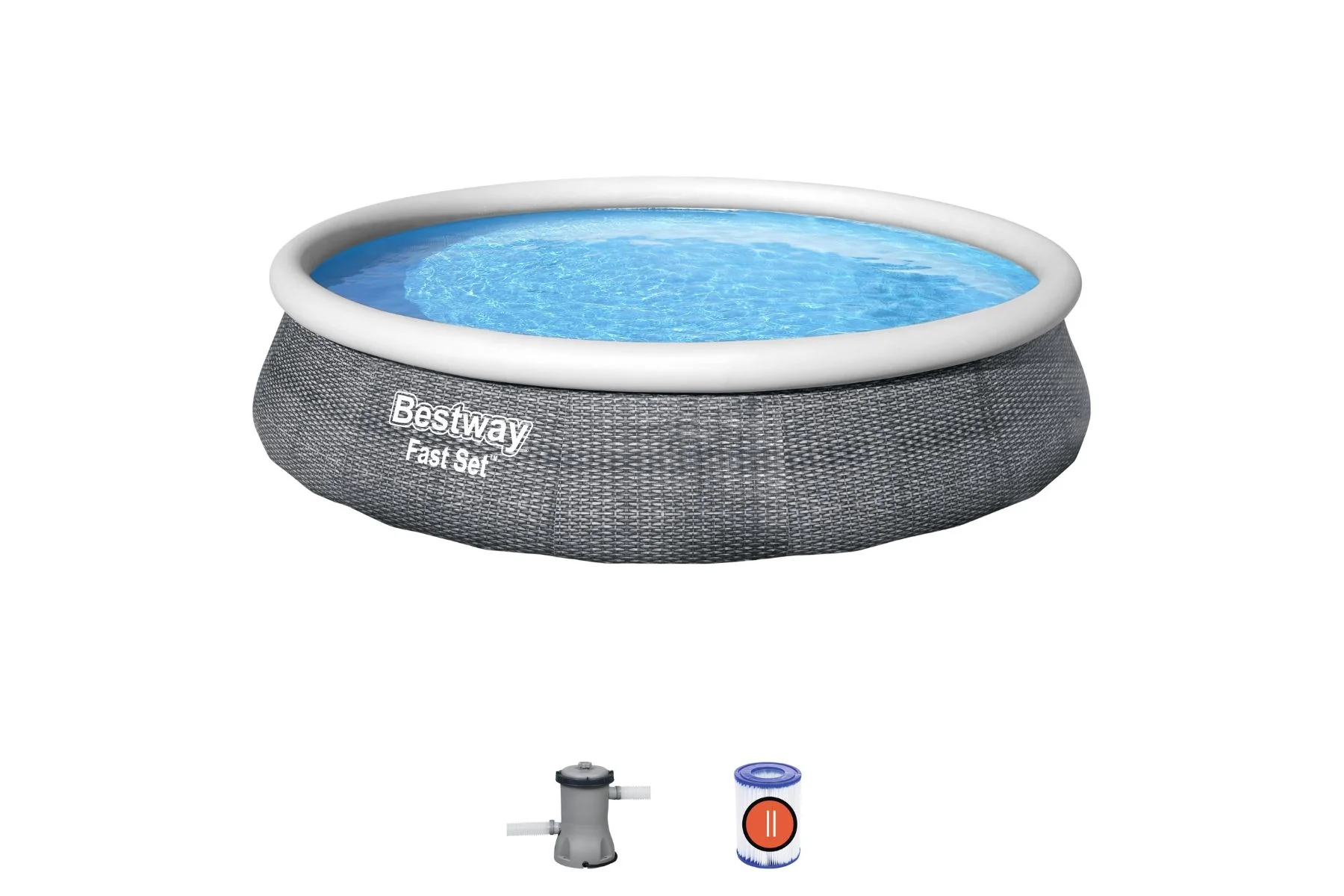 13ft x 33in Rattan Print Round Fast Set Inflatable Above Ground Pool Set - Outlet - Image 3