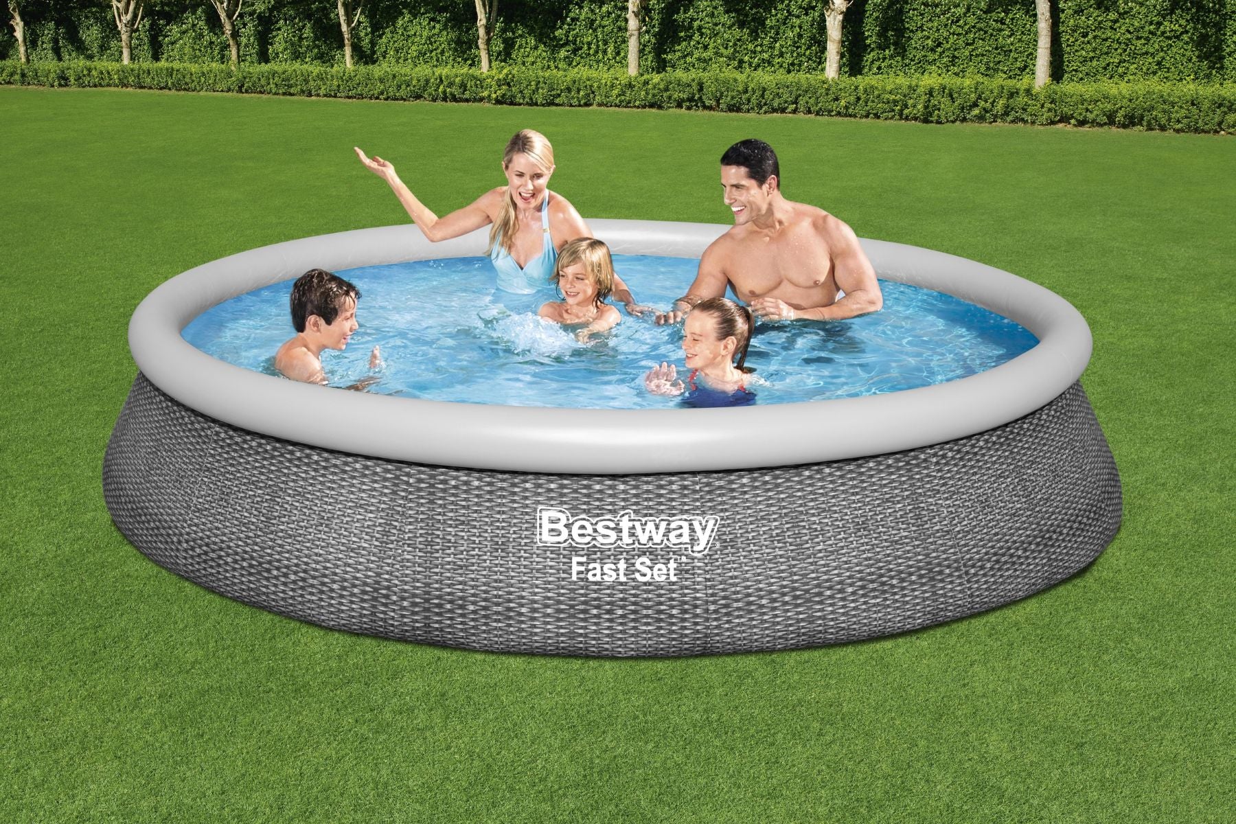 13ft x 33in Rattan Print Round Fast Set Inflatable Above Ground Pool Set - Outlet - Image 4