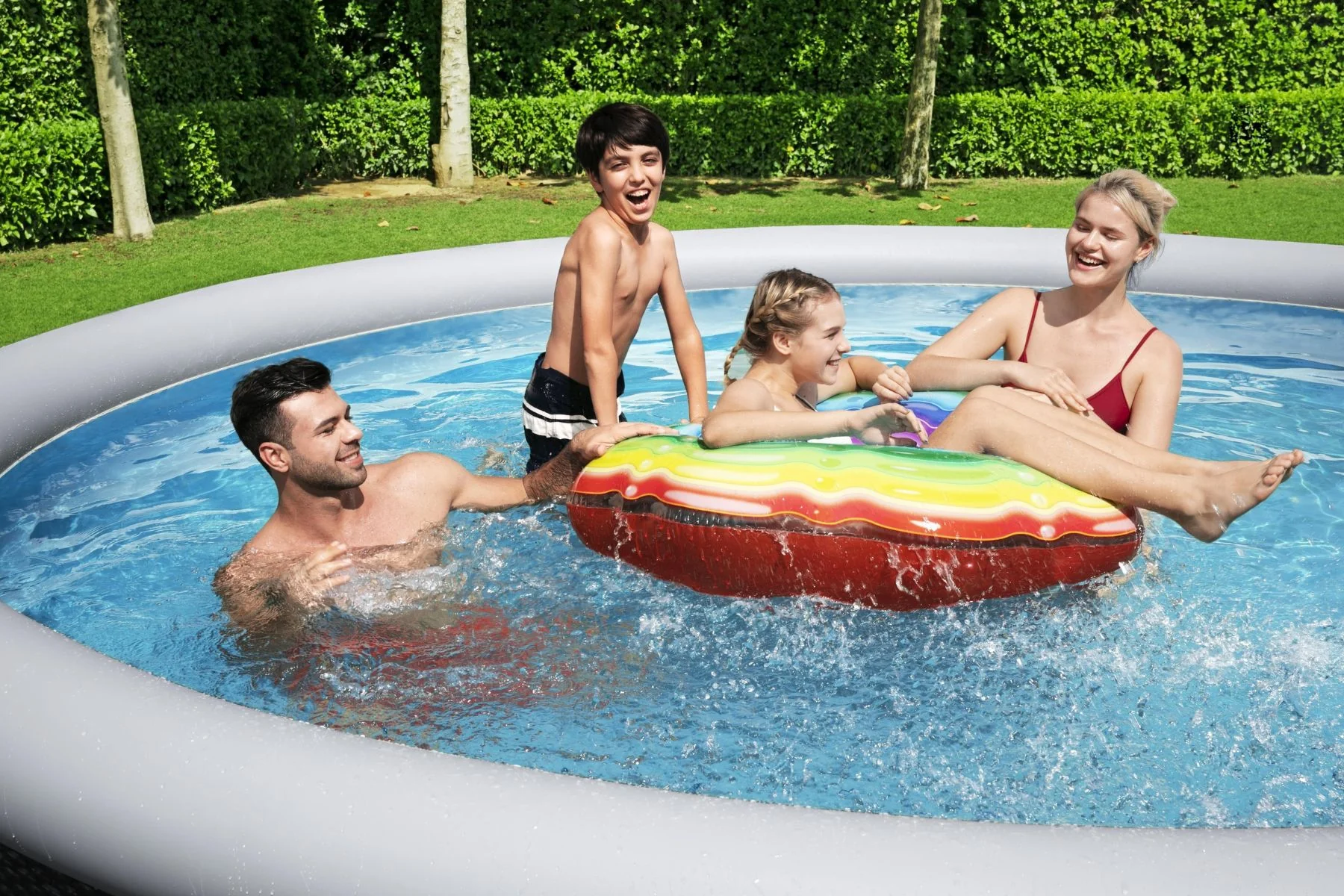 13ft x 33in Rattan Print Round Fast Set Inflatable Above Ground Pool Set - Outlet - Image 5