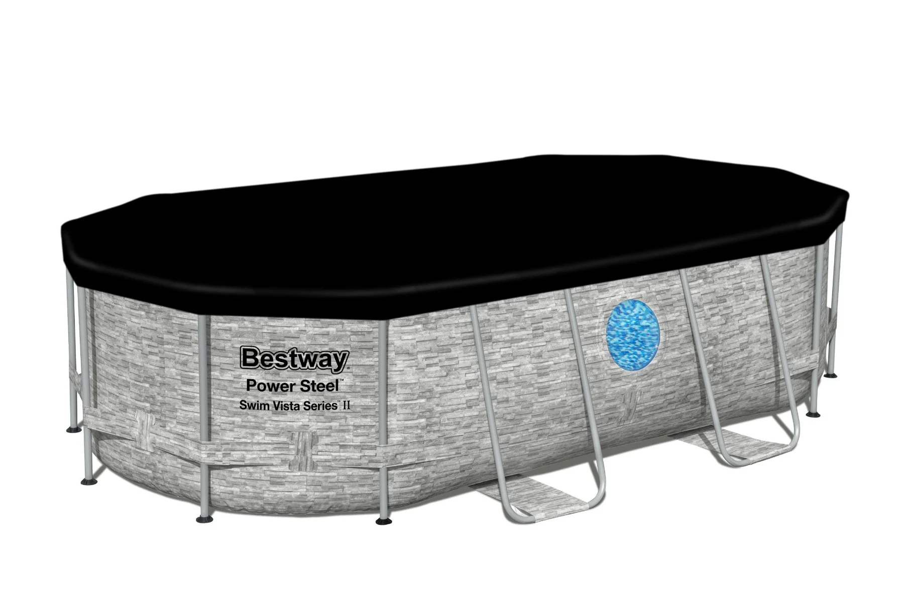 14ft x 39.5in Stone Print Oval Power Steel Swim Vista Above Ground Pool Set - Image 6