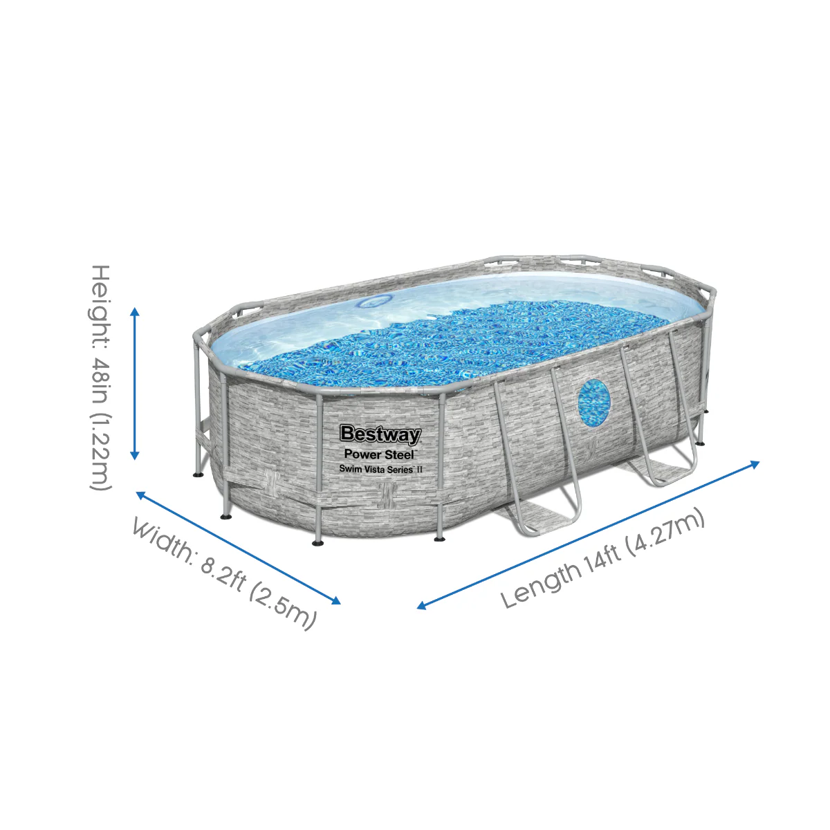 14ft x 39.5in Stone Print Oval Power Steel Swim Vista Above Ground Pool Set - Image 7