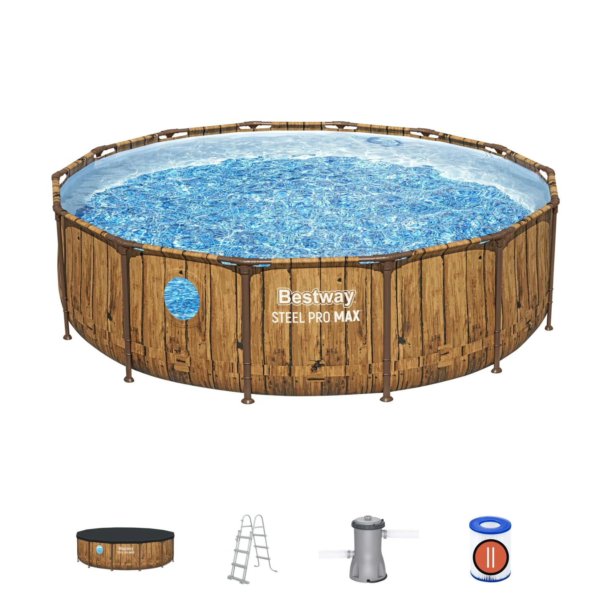 14ft x 42in Wood Print Round Steel Pro Max Splashview Above Ground Pool Set