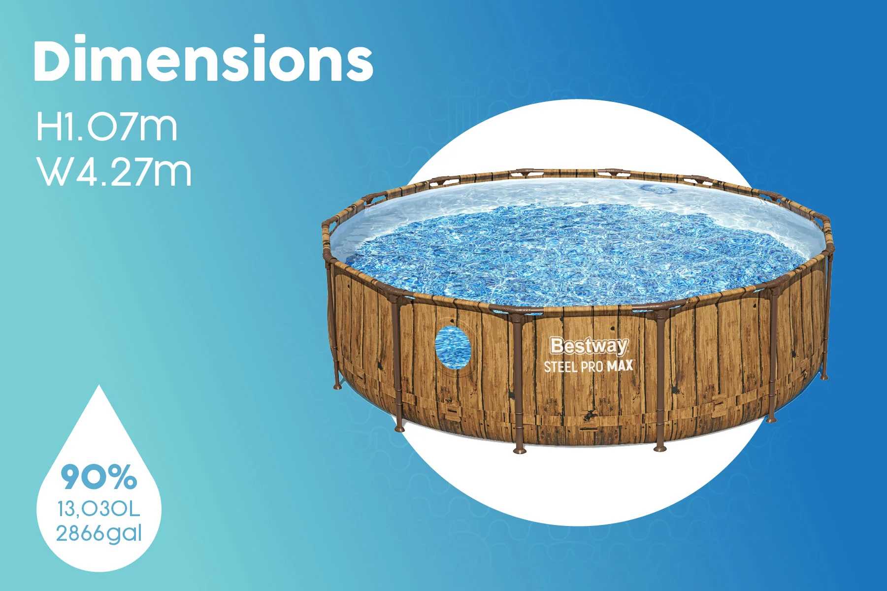 14ft x 42in Wood Print Round Steel Pro Max Splashview Above Ground Pool Set - Image 10
