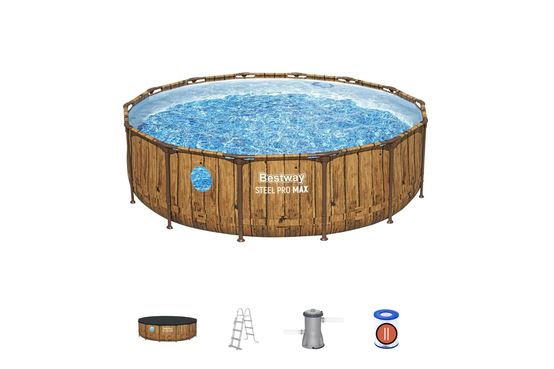 14ft x 42in Wood Print Round Steel Pro Max Splashview Above Ground Pool Set - Image 3