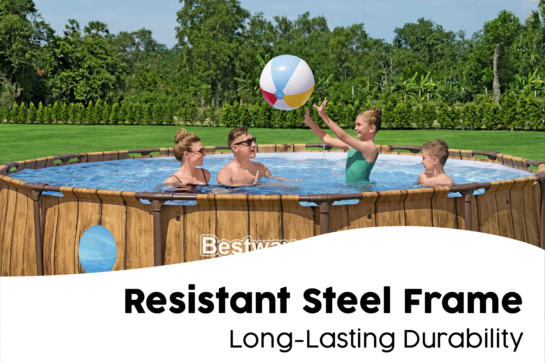14ft x 42in Wood Print Round Steel Pro Max Splashview Above Ground Pool Set - Image 6