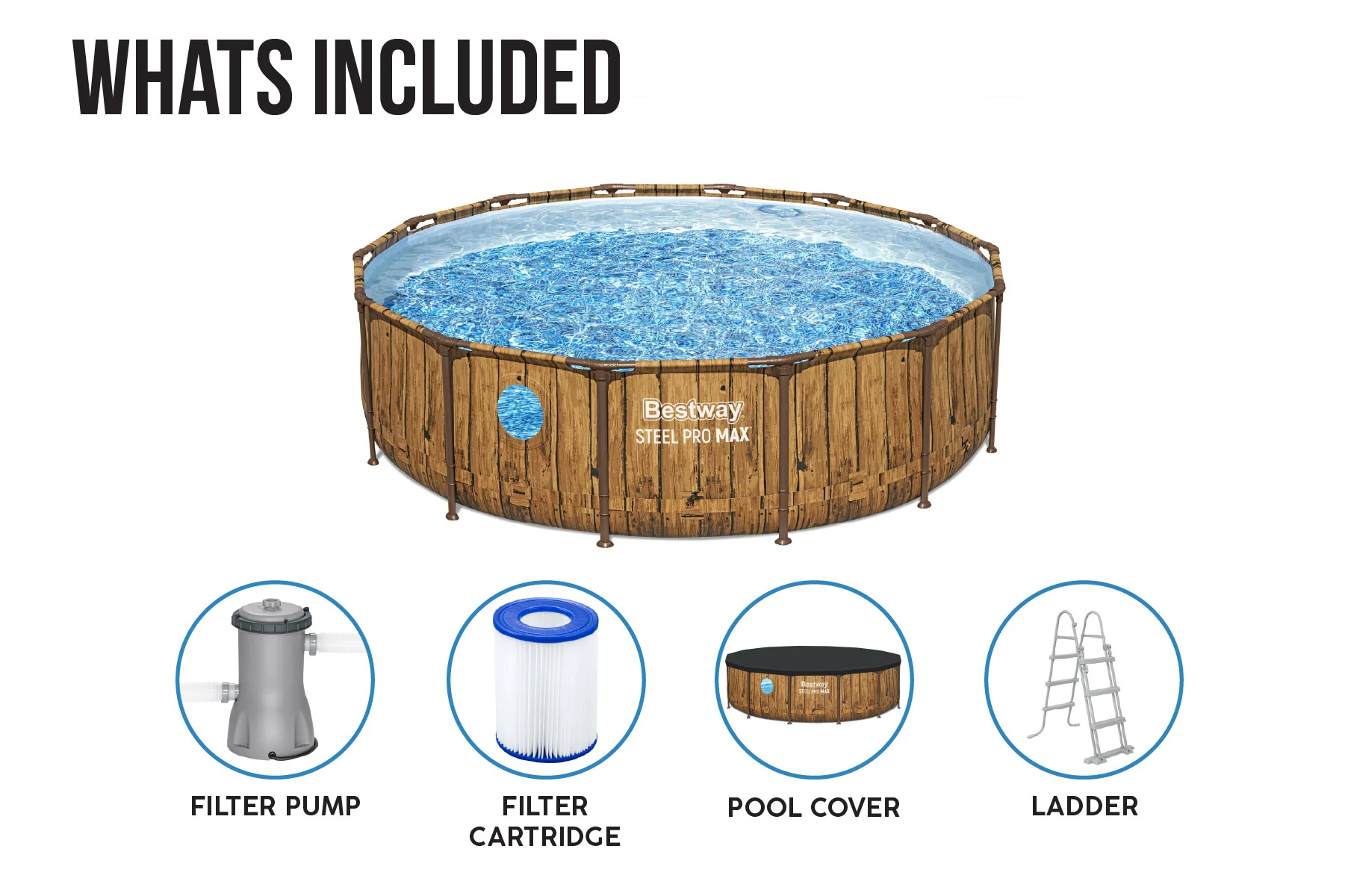 14ft x 42in Wood Print Round Steel Pro Max Splashview Above Ground Pool Set - Image 9