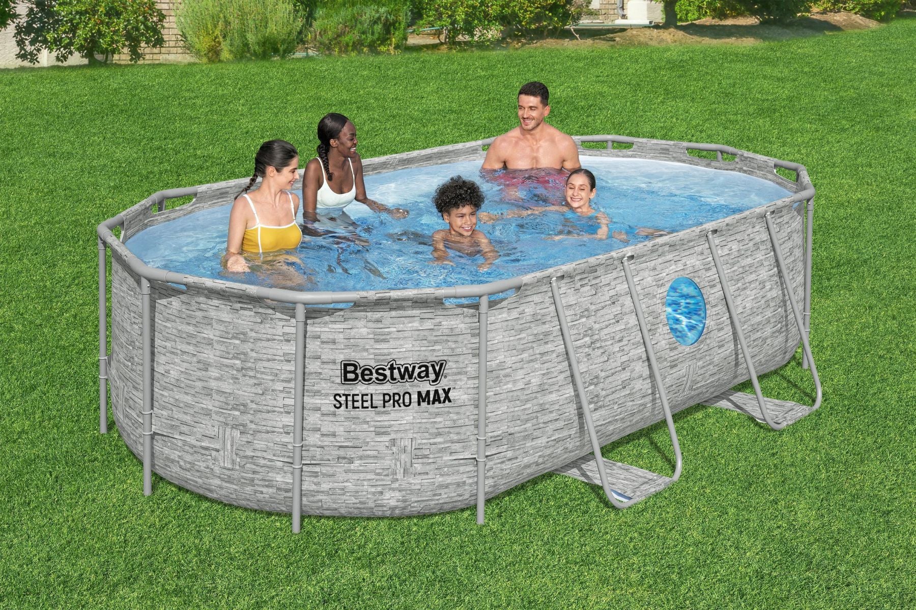 14ft x 39.5in Stone Print Oval Steel Pro MAX Above Ground Pool Set - Image 4