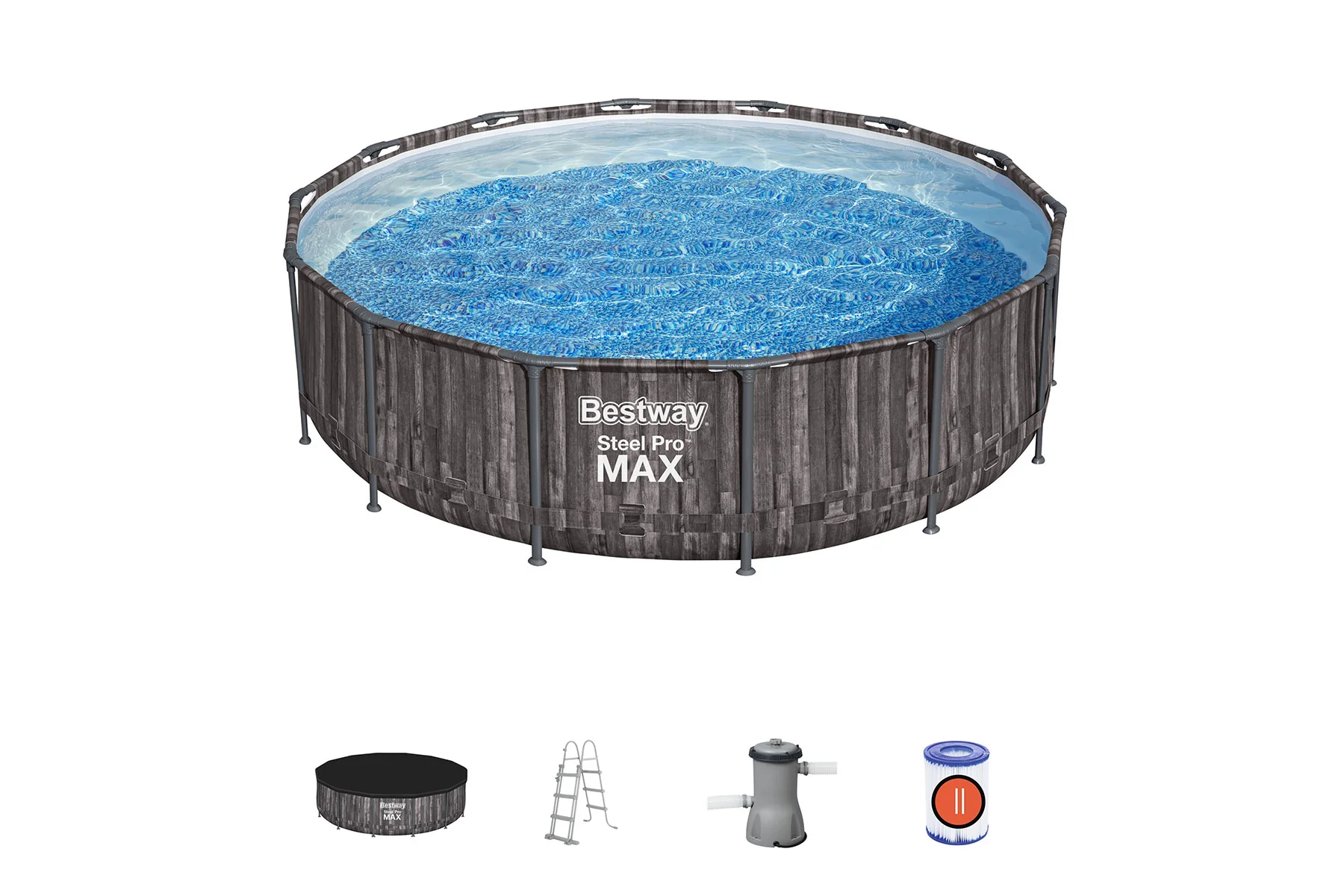 14ft x 42in Wood Print Round Steel Pro Max Above Ground Pool Set - Image 3