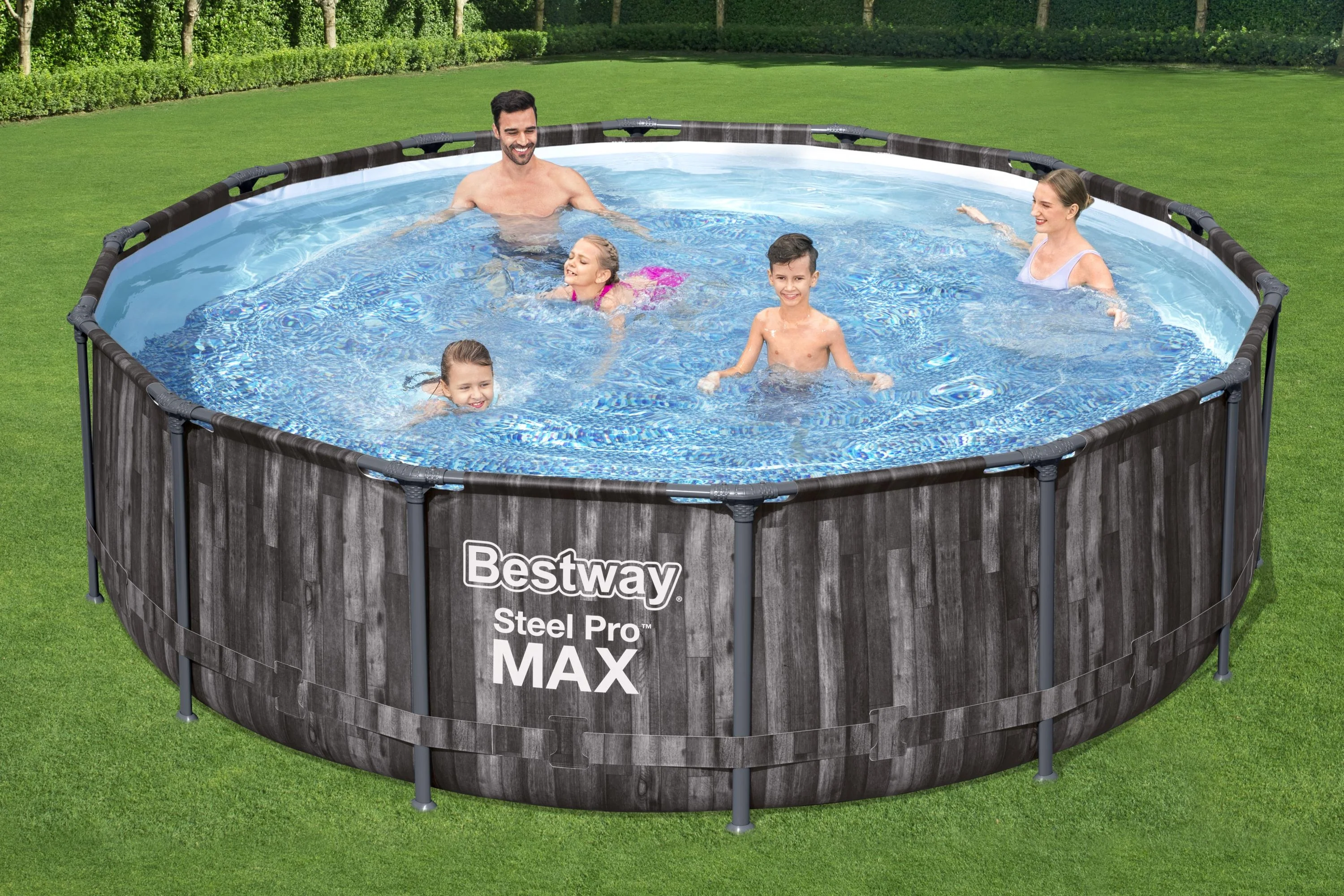 14ft x 42in Wood Print Round Steel Pro Max Above Ground Pool Set - Image 5