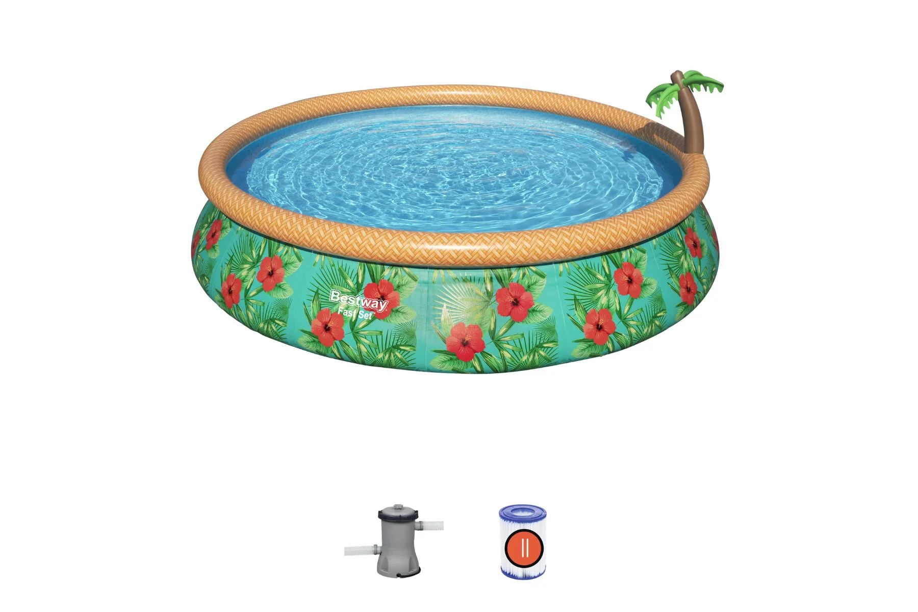 15ft x 33in Tropical Print Round Fast Set Inflatable Above Ground Pool Set - Image 3