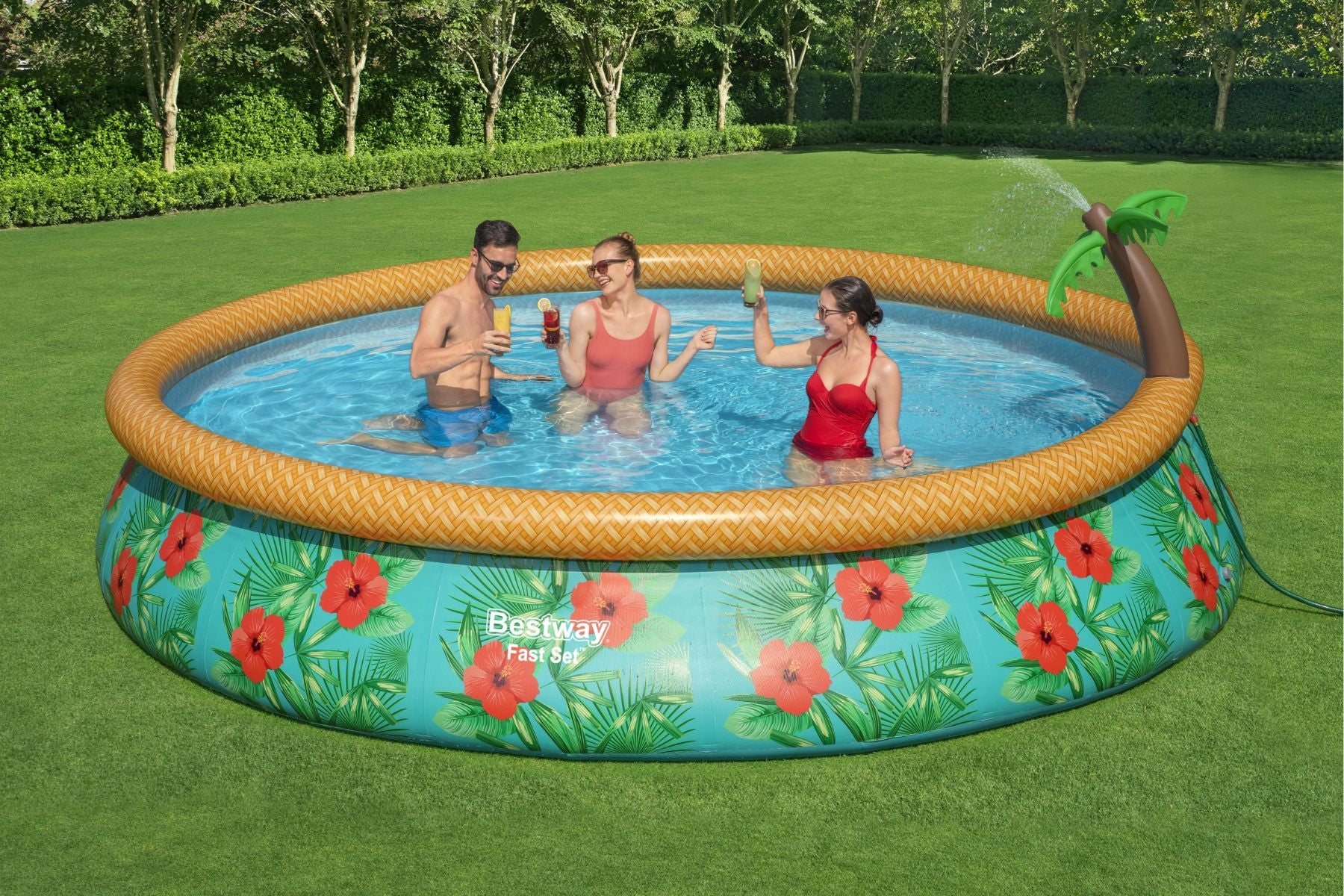 15ft x 33in Tropical Print Round Fast Set Inflatable Above Ground Pool Set - Image 4