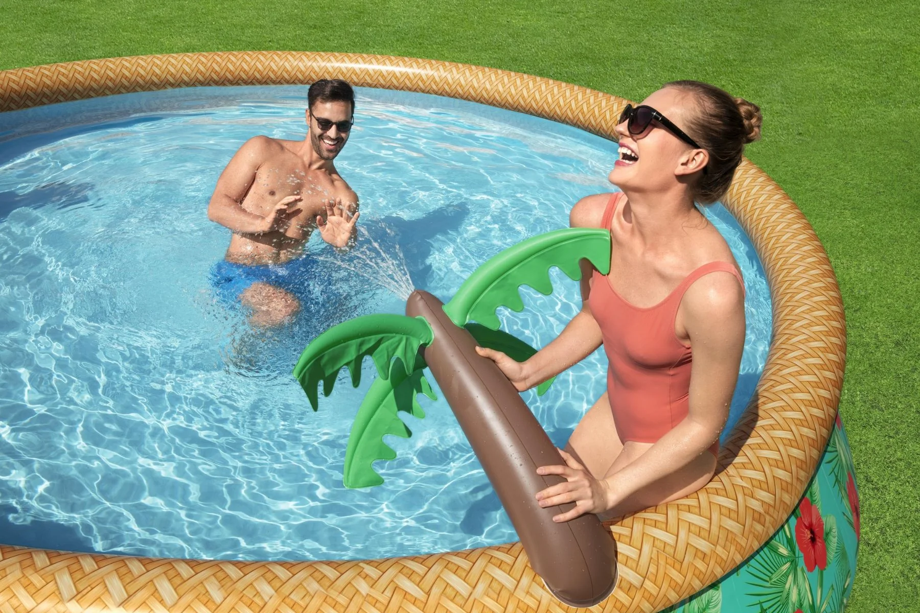 15ft x 33in Tropical Print Round Fast Set Inflatable Above Ground Pool Set - Image 6