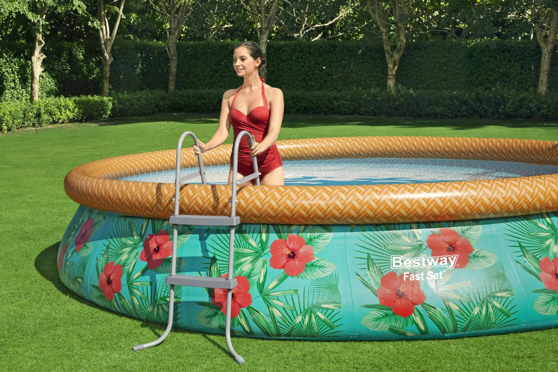 15ft x 33in Tropical Print Round Fast Set Inflatable Above Ground Pool Set - Image 8