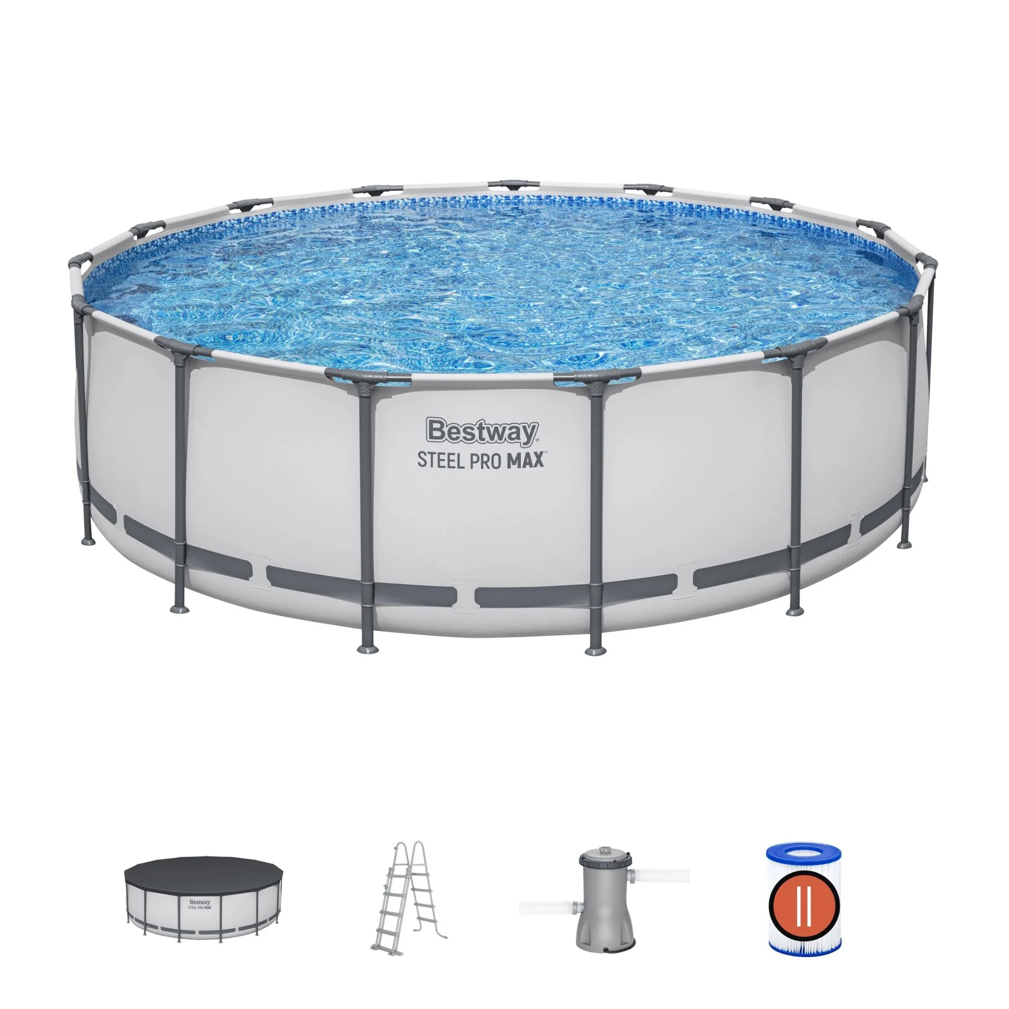 15ft x 48in Grey Round Steel Pro Max Above Ground Pool Set