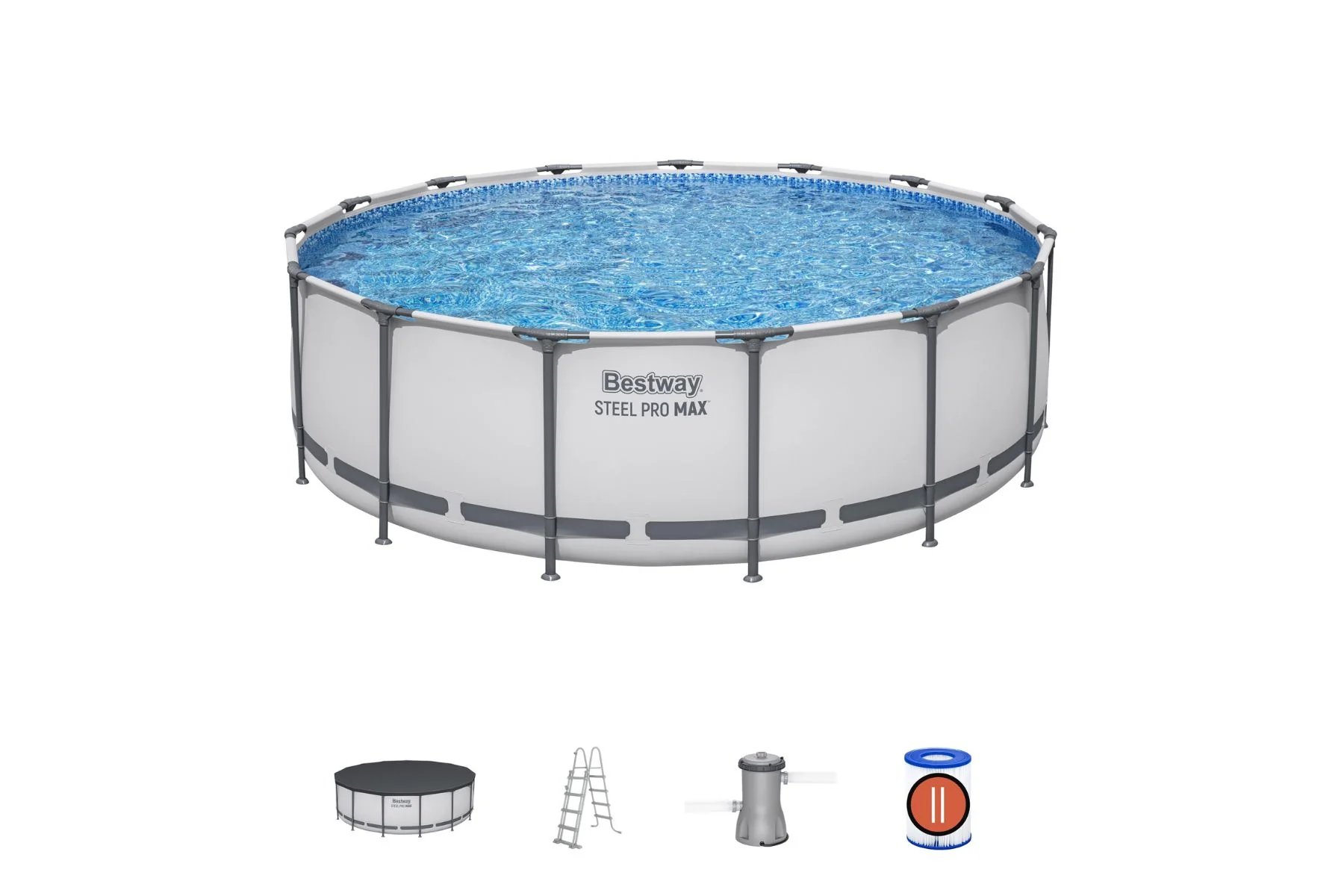 15ft x 48in Grey Round Steel Pro Max Above Ground Pool Set - Image 3