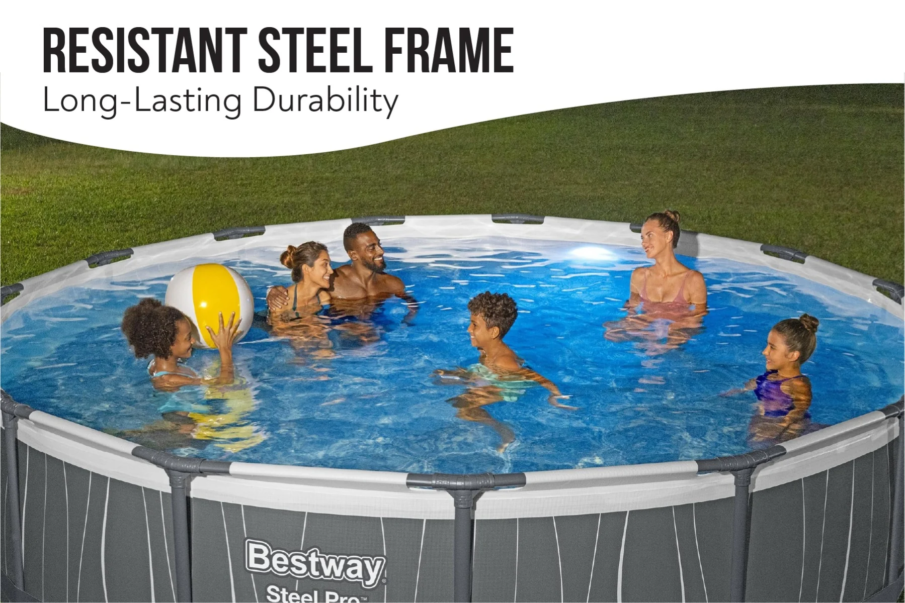 15ft x 42in Dark Grey LED Round Steel Pro Max Above Ground Pool Set - Image 6