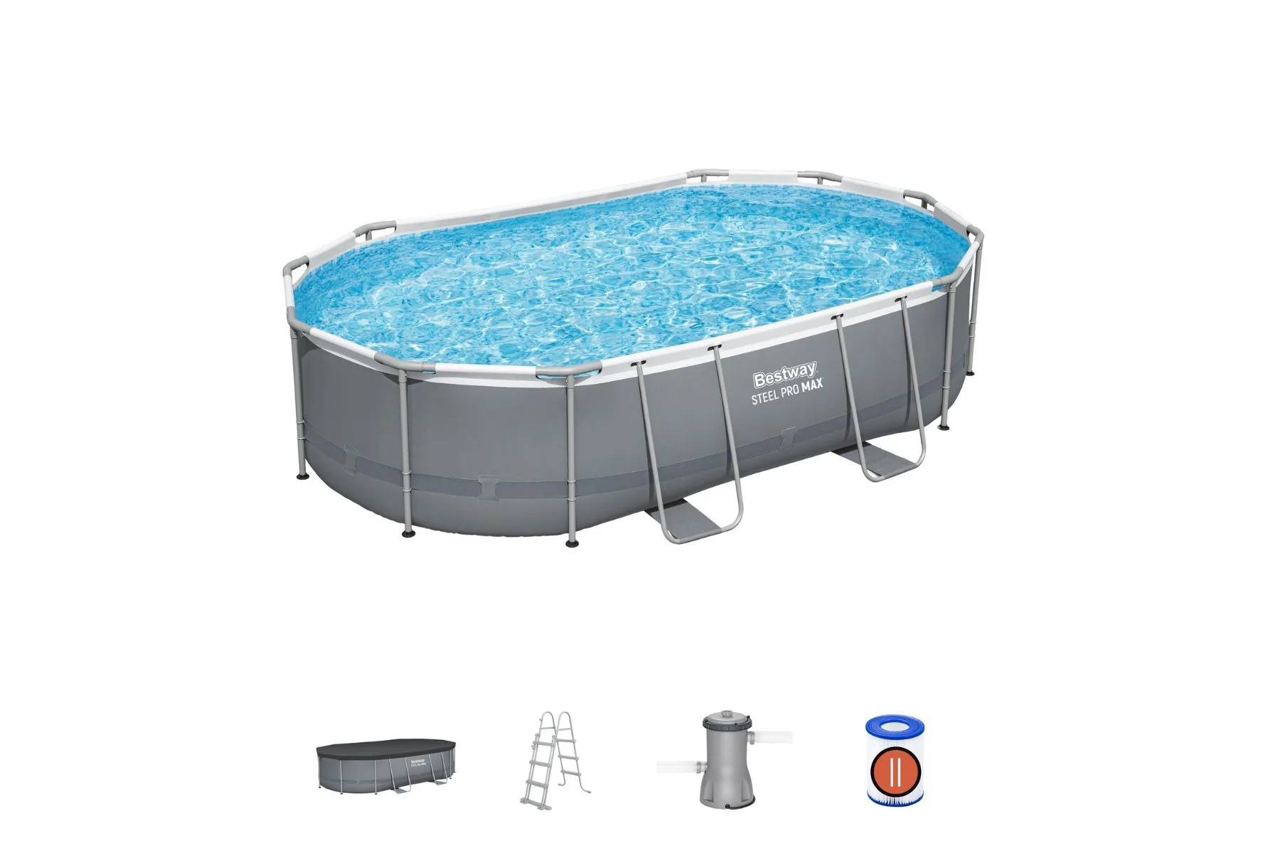 16ft x 42in Dark Grey Oval Steel Pro MAX Above Ground Pool Set - Image 3