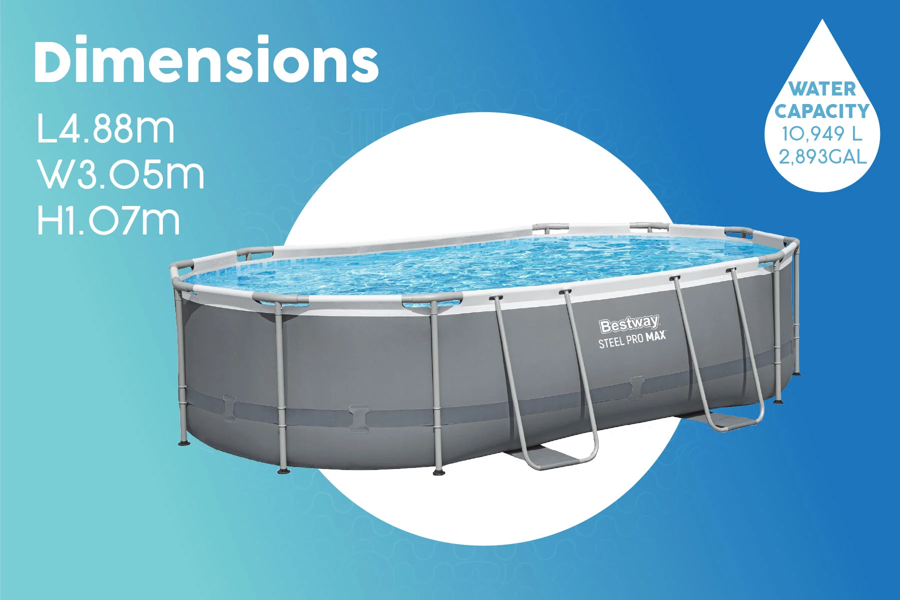 16ft x 42in Dark Grey Oval Steel Pro MAX Above Ground Pool Set - Image 9