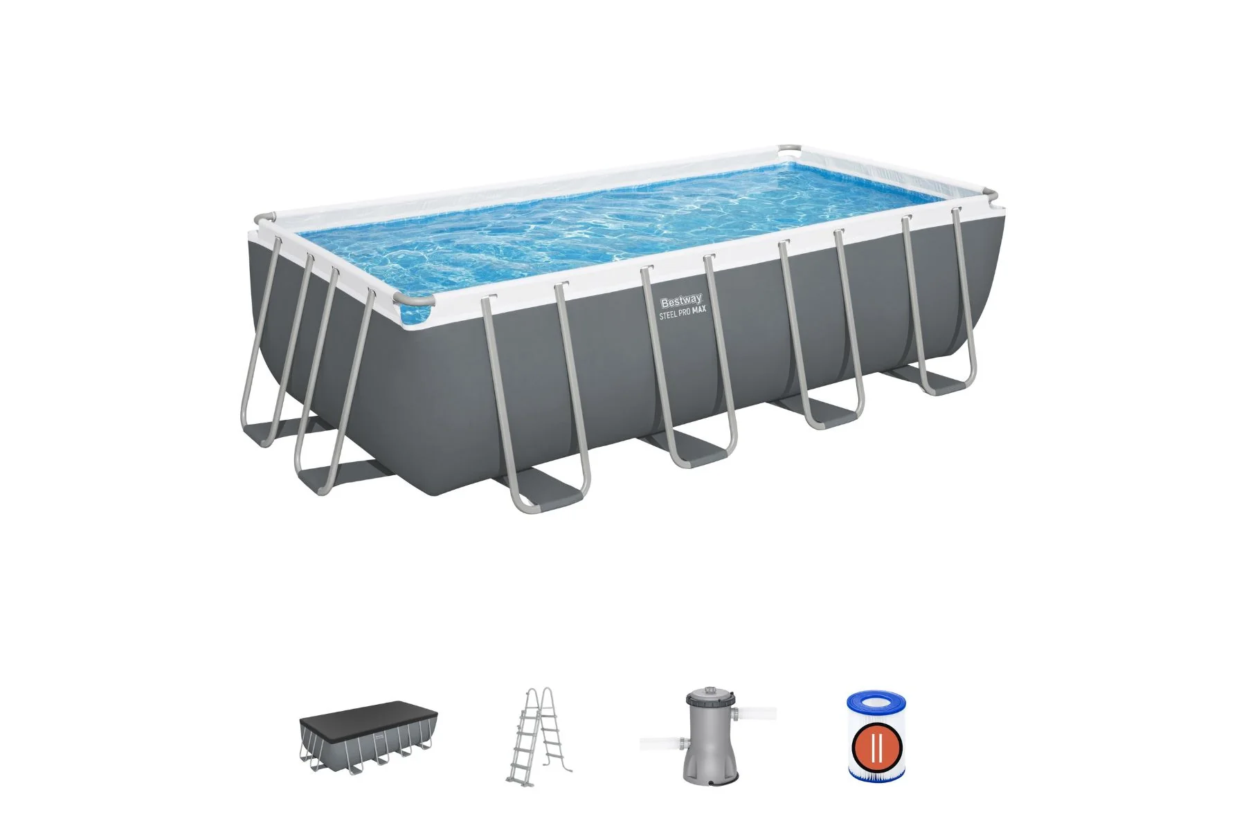 16ft x 8ft x 48in Dark Grey Rectangular Steel Pro Max Above Ground Pool Set - Image 3