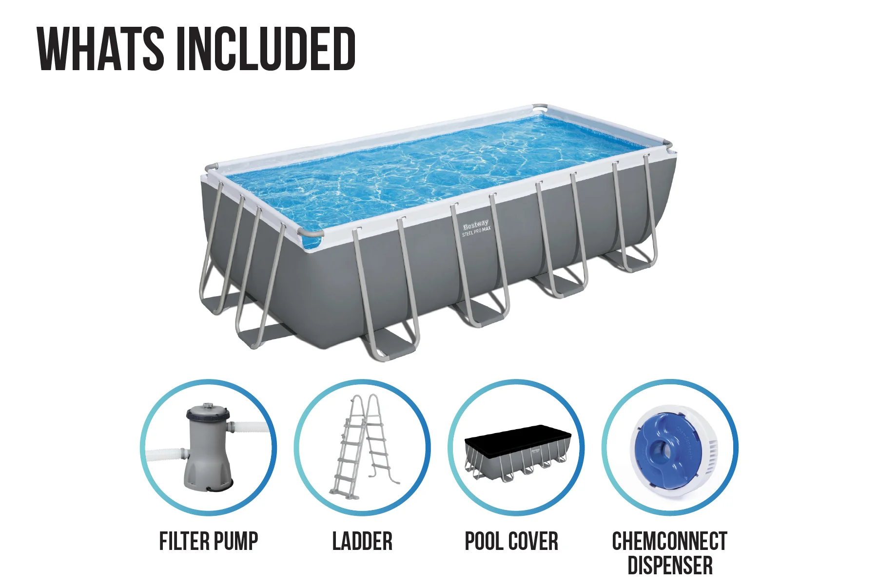 16ft x 8ft x 48in Dark Grey Rectangular Steel Pro Max Above Ground Pool Set - Image 6