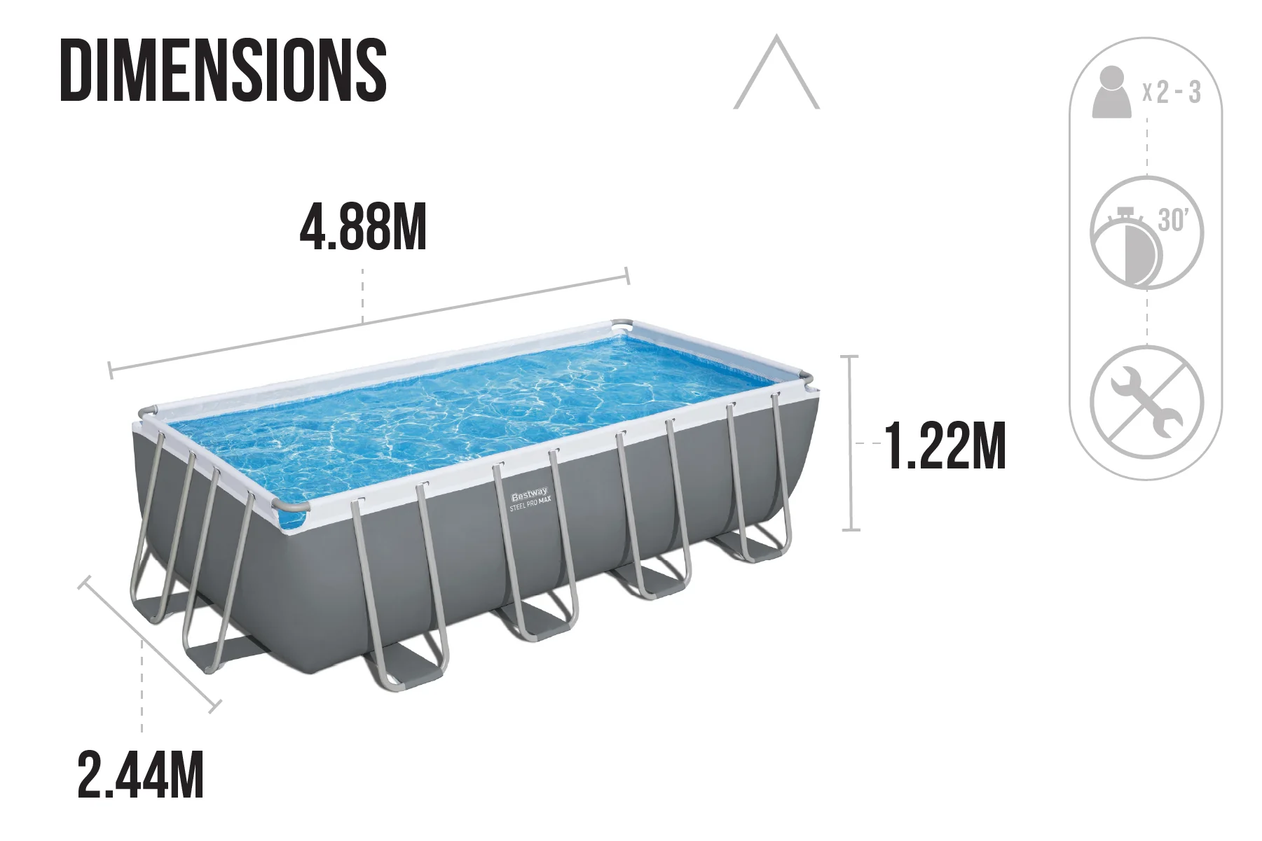 16ft x 8ft x 48in Dark Grey Rectangular Steel Pro Max Above Ground Pool Set - Image 8