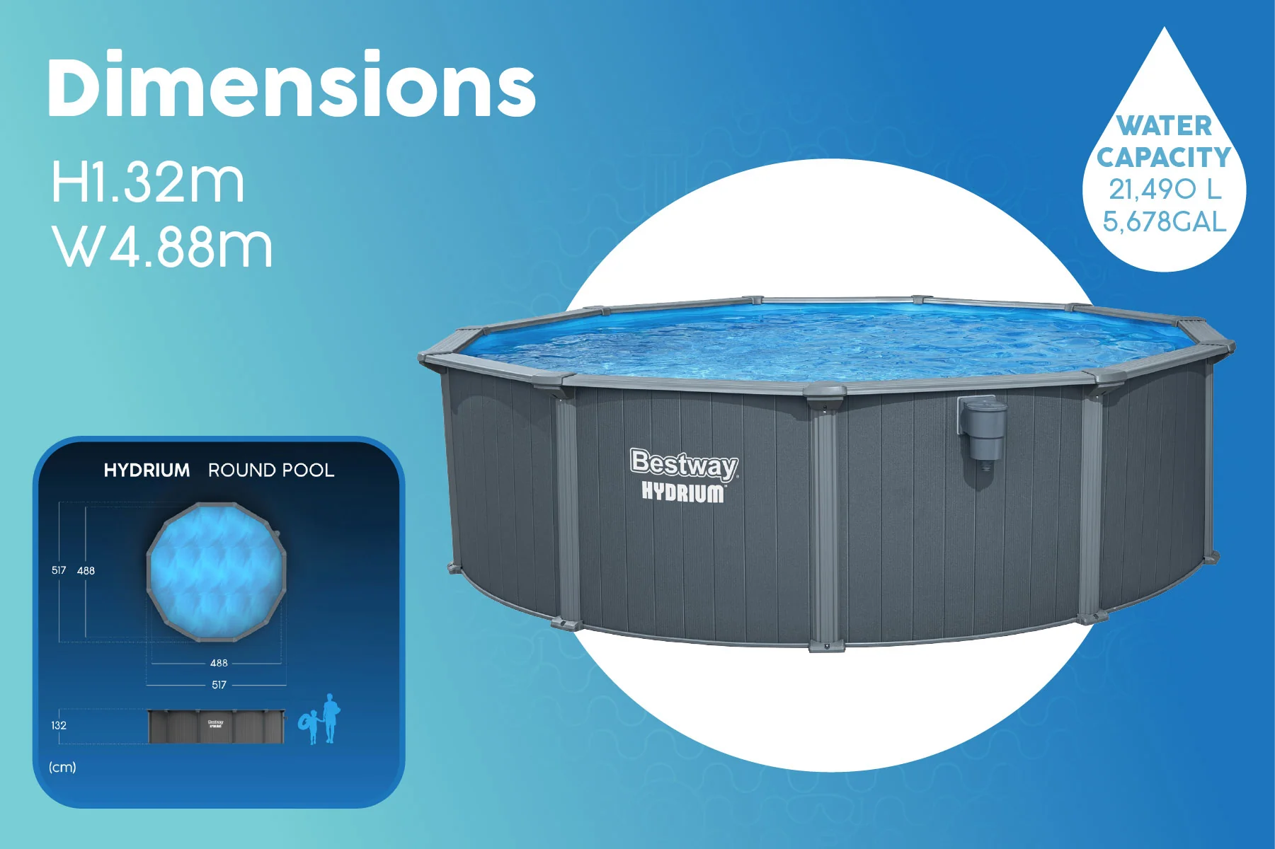 16ft x 52in Round Hydrium Steel Above Ground Pool Set - Image 10