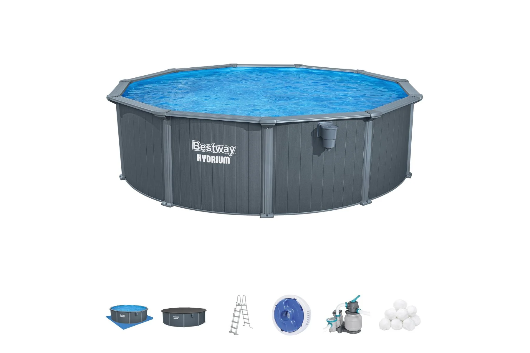 16ft x 52in Round Hydrium Steel Above Ground Pool Set - Image 3