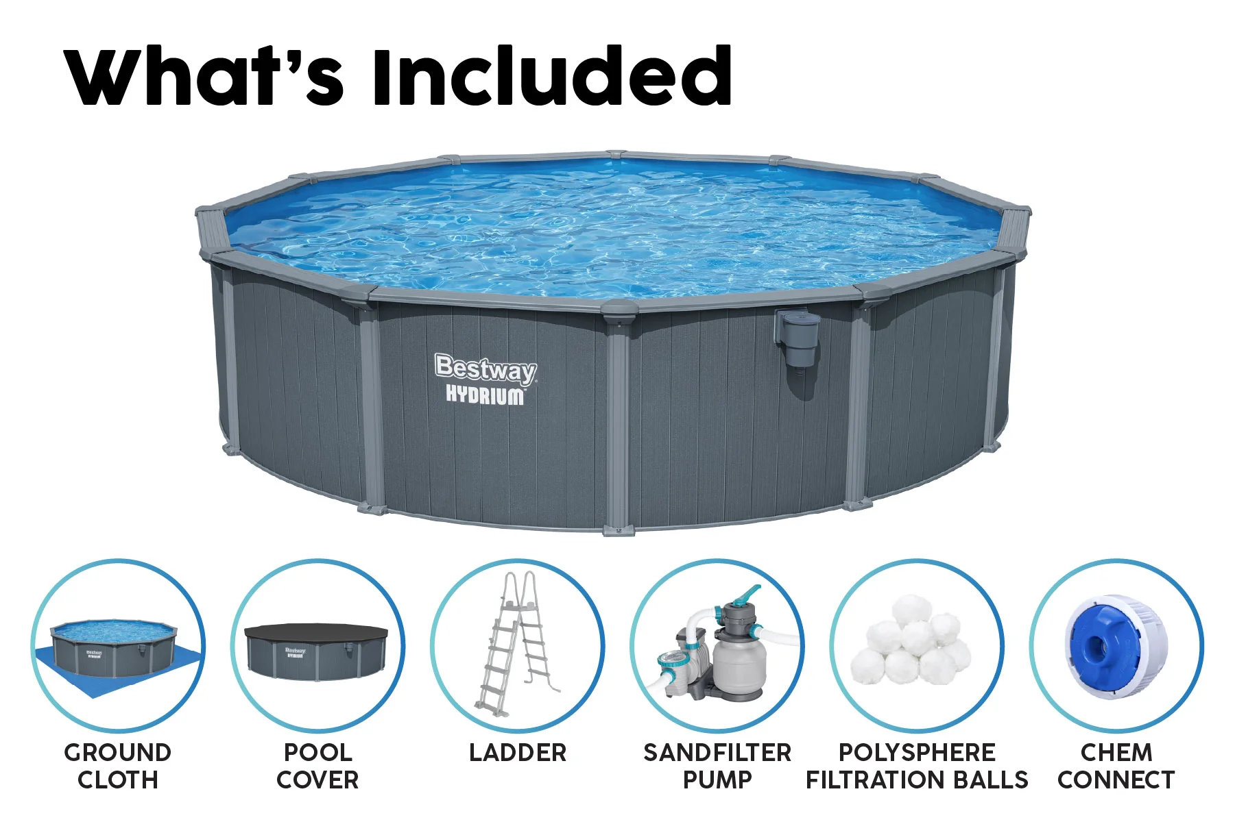 16ft x 52in Round Hydrium Steel Above Ground Pool Set - Image 9