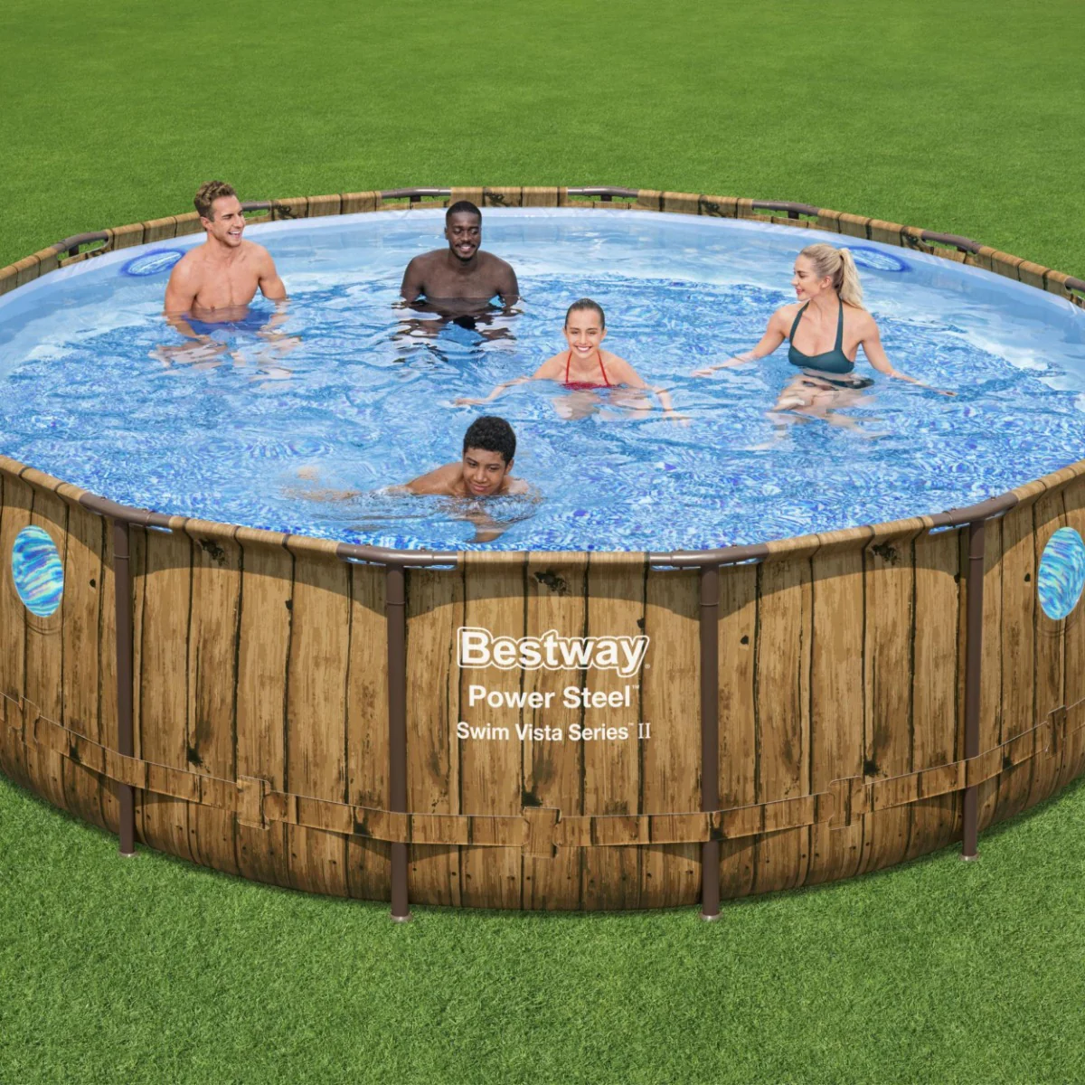 16ft x 48in Wood Print Round Power Steel Swim Vista Above Ground Pool Set - Image 2