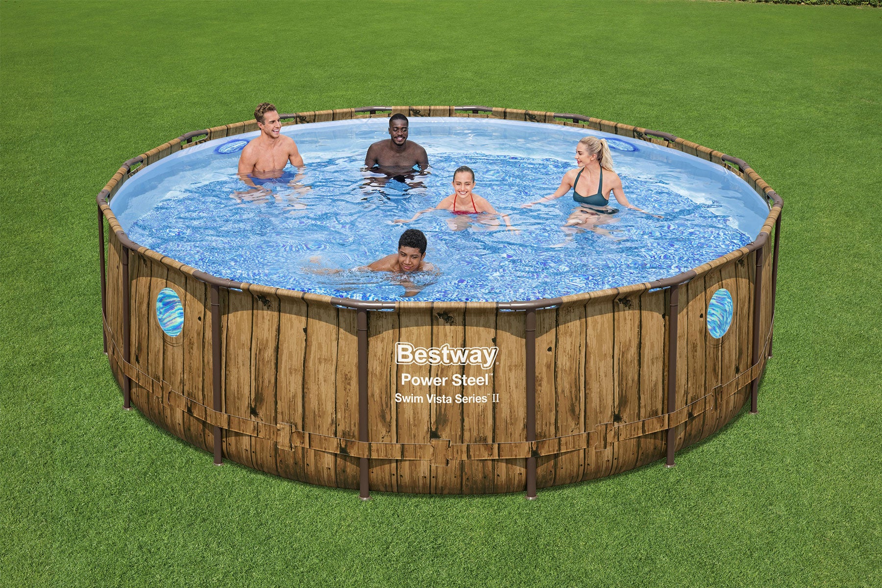 16ft x 48in Wood Print Round Power Steel Swim Vista Above Ground Pool Set - Image 4