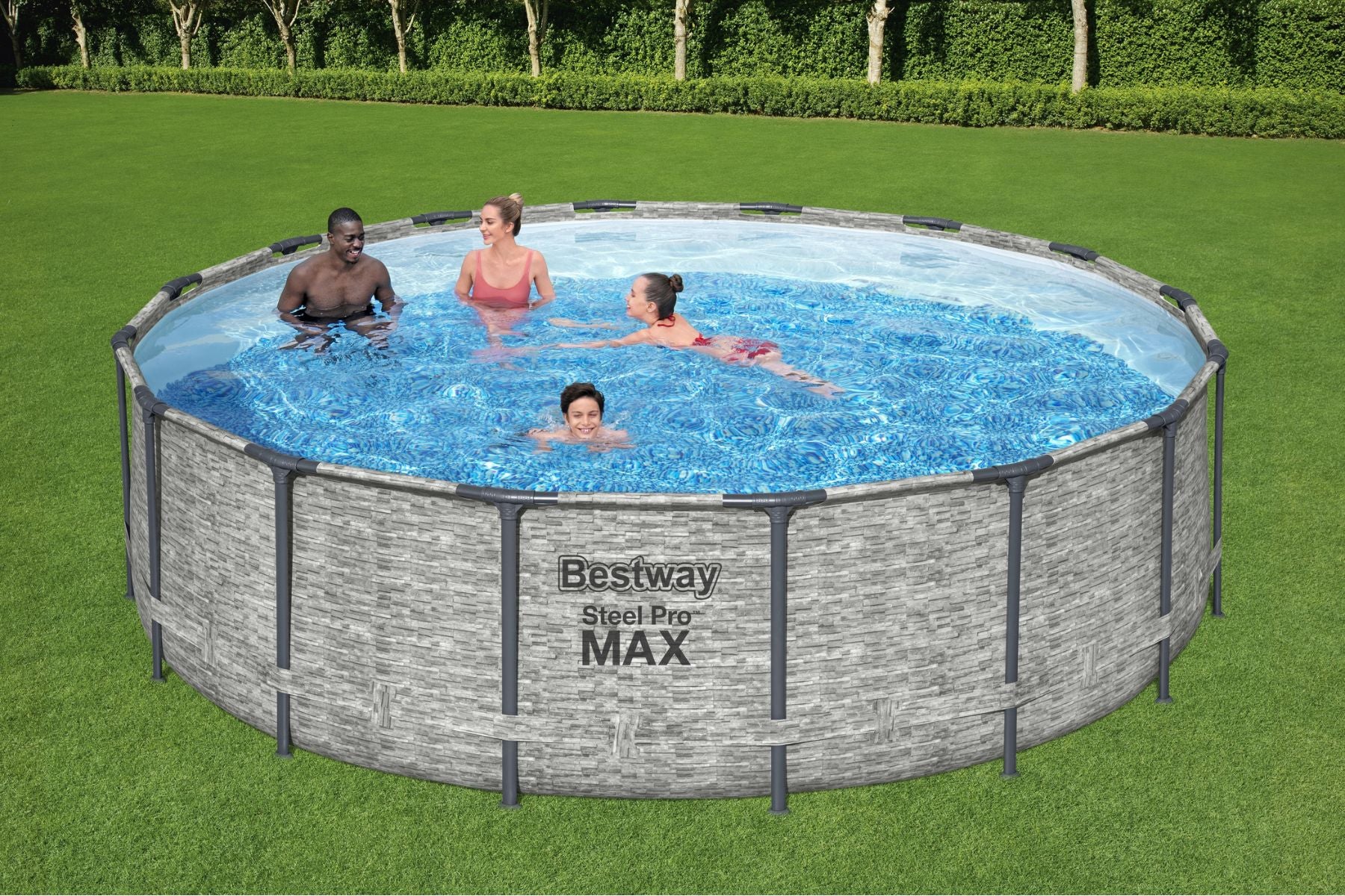 16ft x 48in Stone Print Round Steel Pro Max Above Ground Pool Set - Image 2
