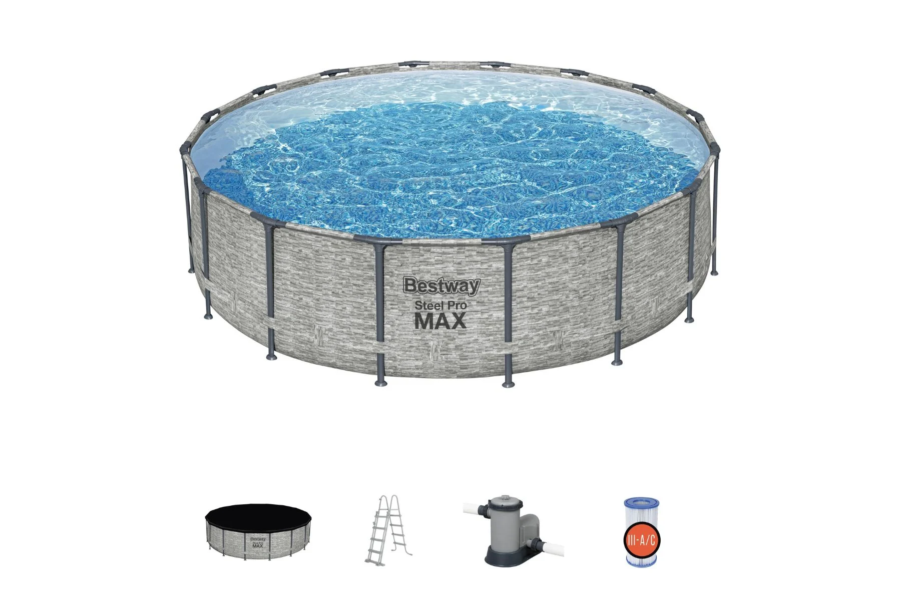 16ft x 48in Stone Print Round Steel Pro Max Above Ground Pool Set - Image 3