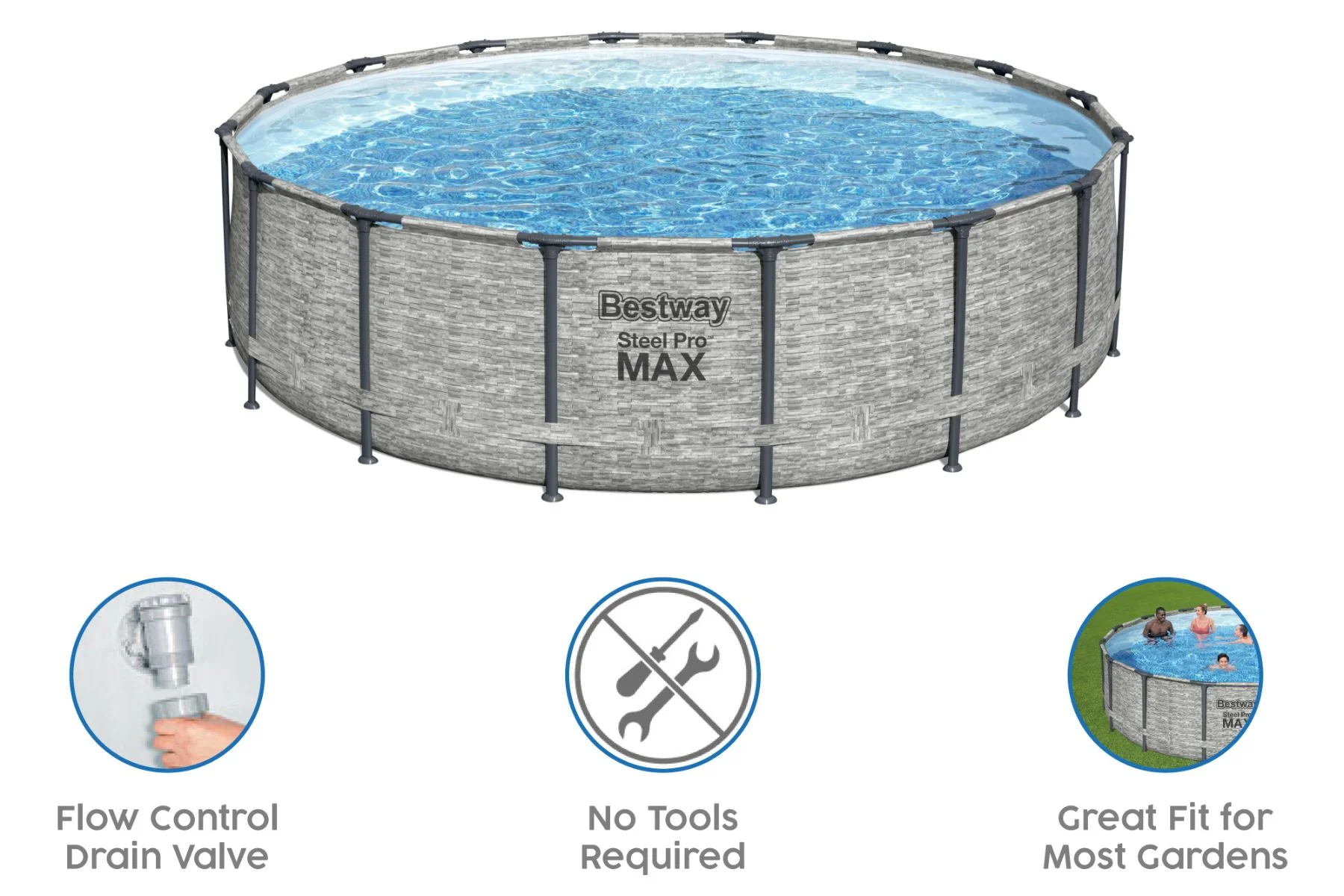 16ft x 48in Stone Print Round Steel Pro Max Above Ground Pool Set - Image 7