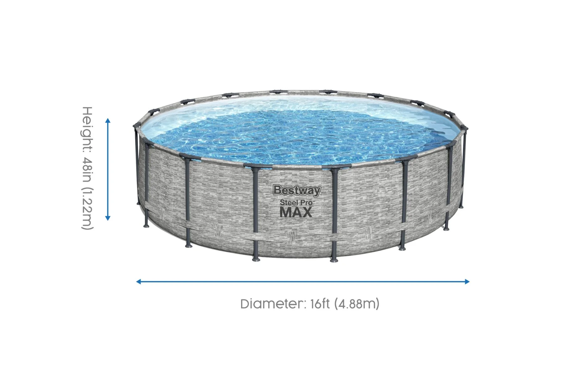16ft x 48in Stone Print Round Steel Pro Max Above Ground Pool Set - Image 8
