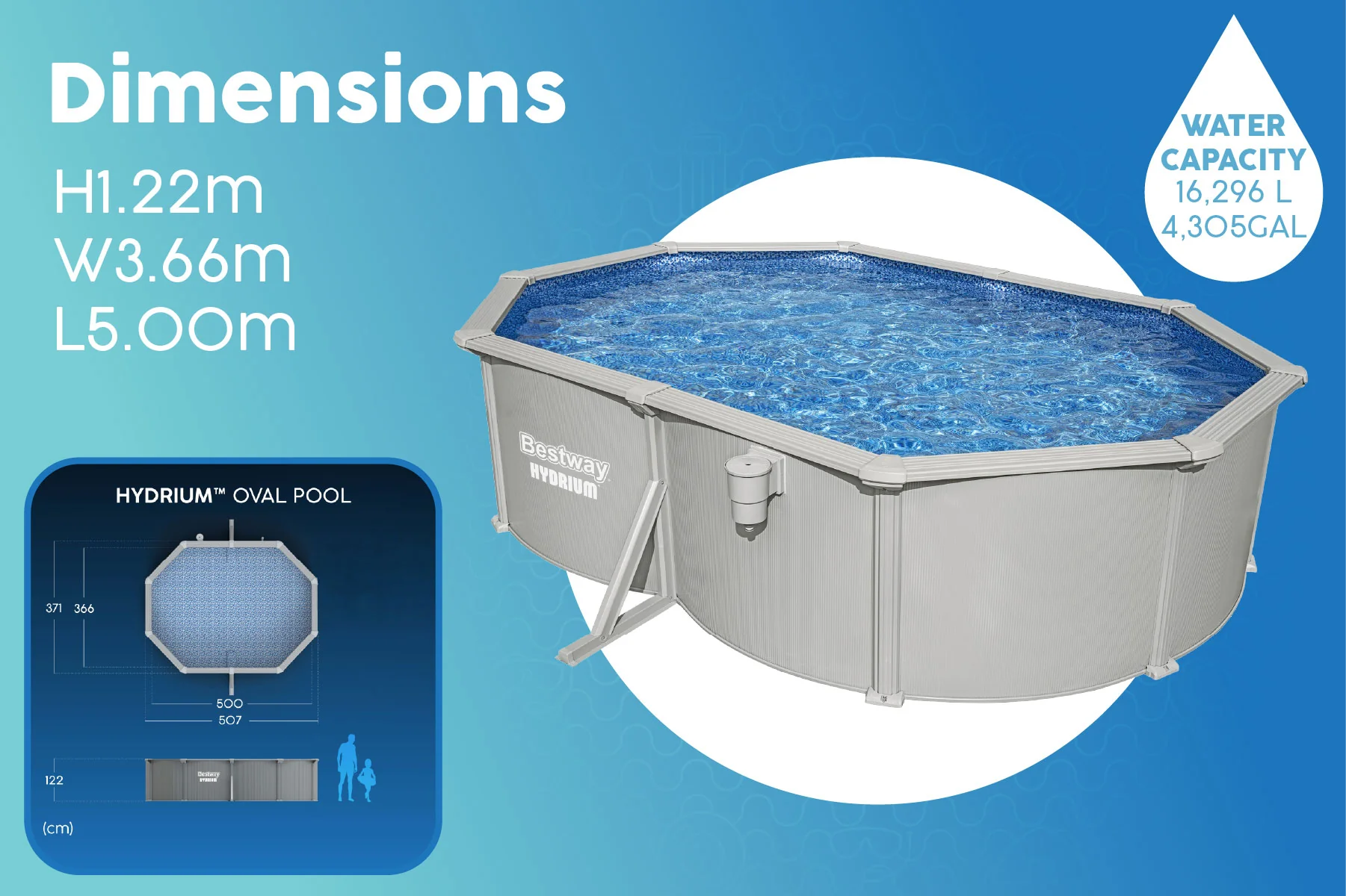 16.5ft x 48in Oval Hydrium Steel Above Ground Pool Set - Image 10