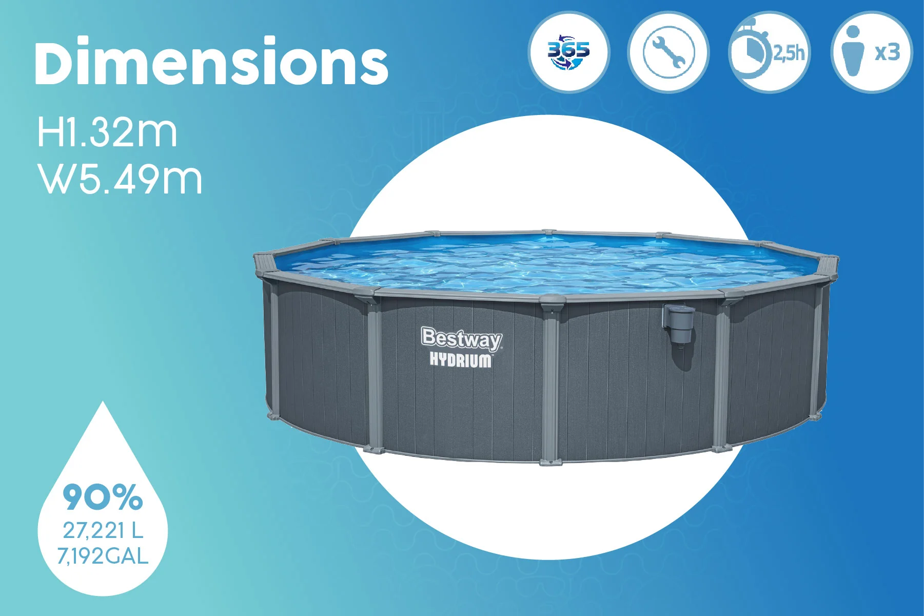 18ft x 52in Round Hydrium Steel Above Ground Pool Set - Image 10