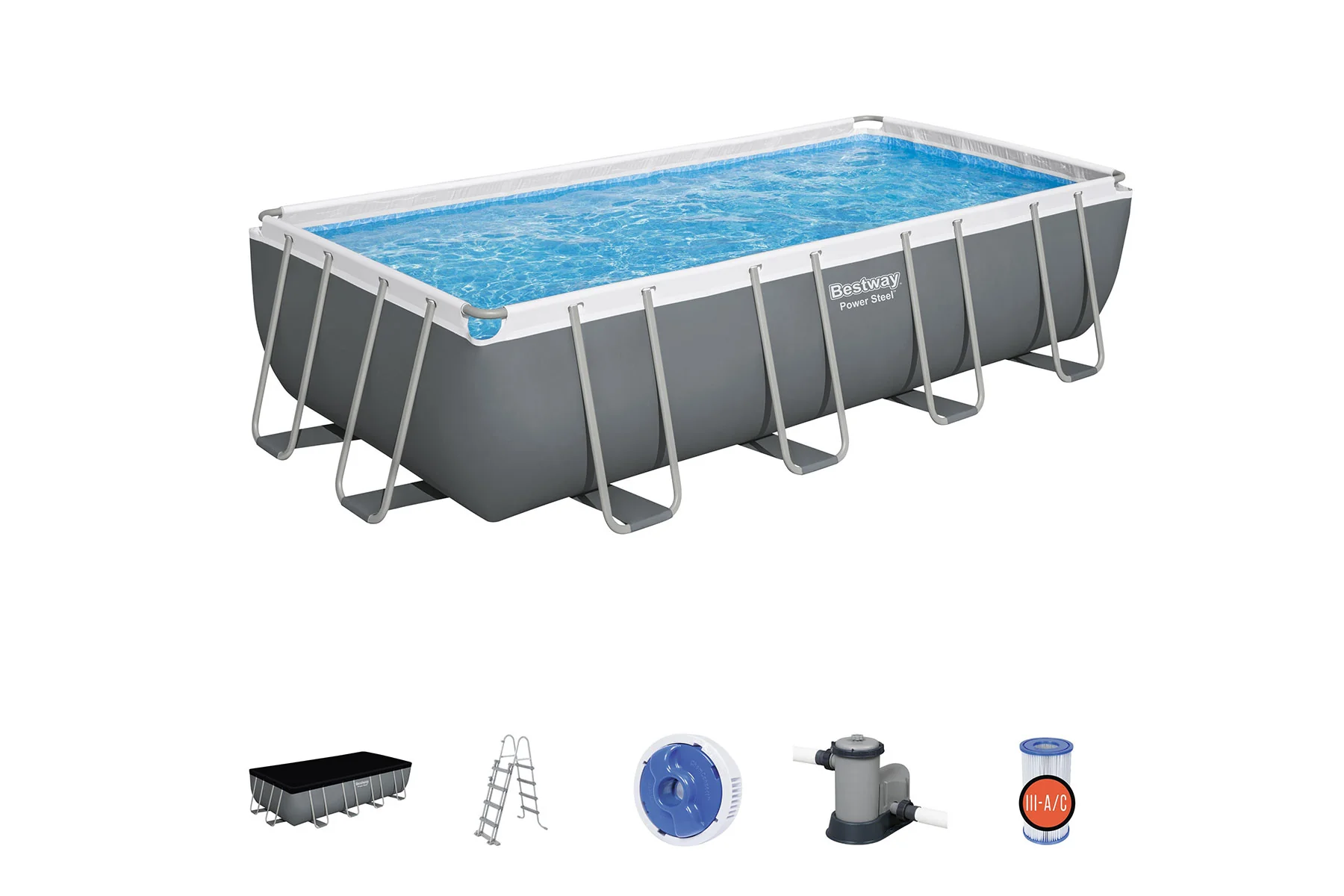 18ft x 9ft x 48in Dark Grey Rectangle Power Steel Above Ground Pool Set - Image 3