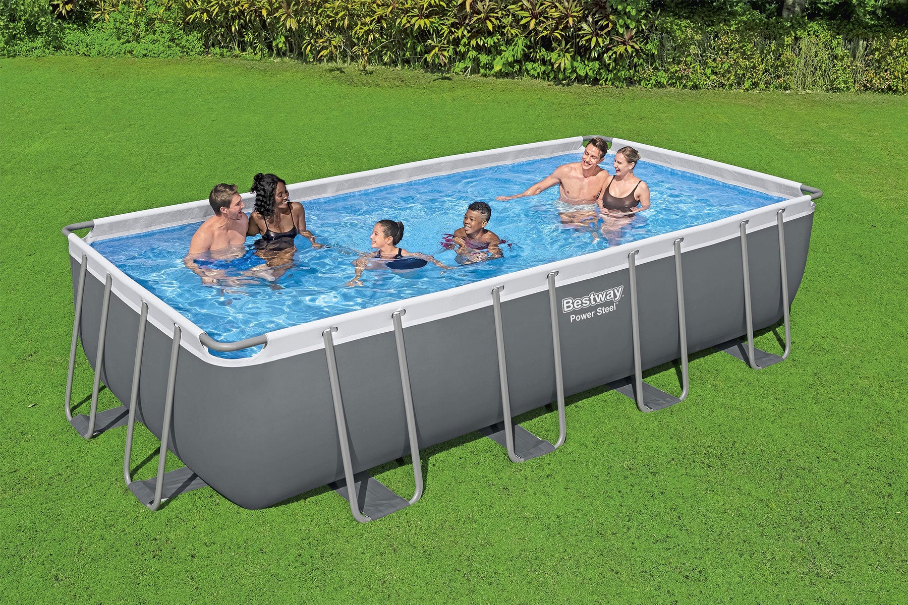 18ft x 9ft x 48in Dark Grey Rectangle Power Steel Above Ground Pool Set - Image 4