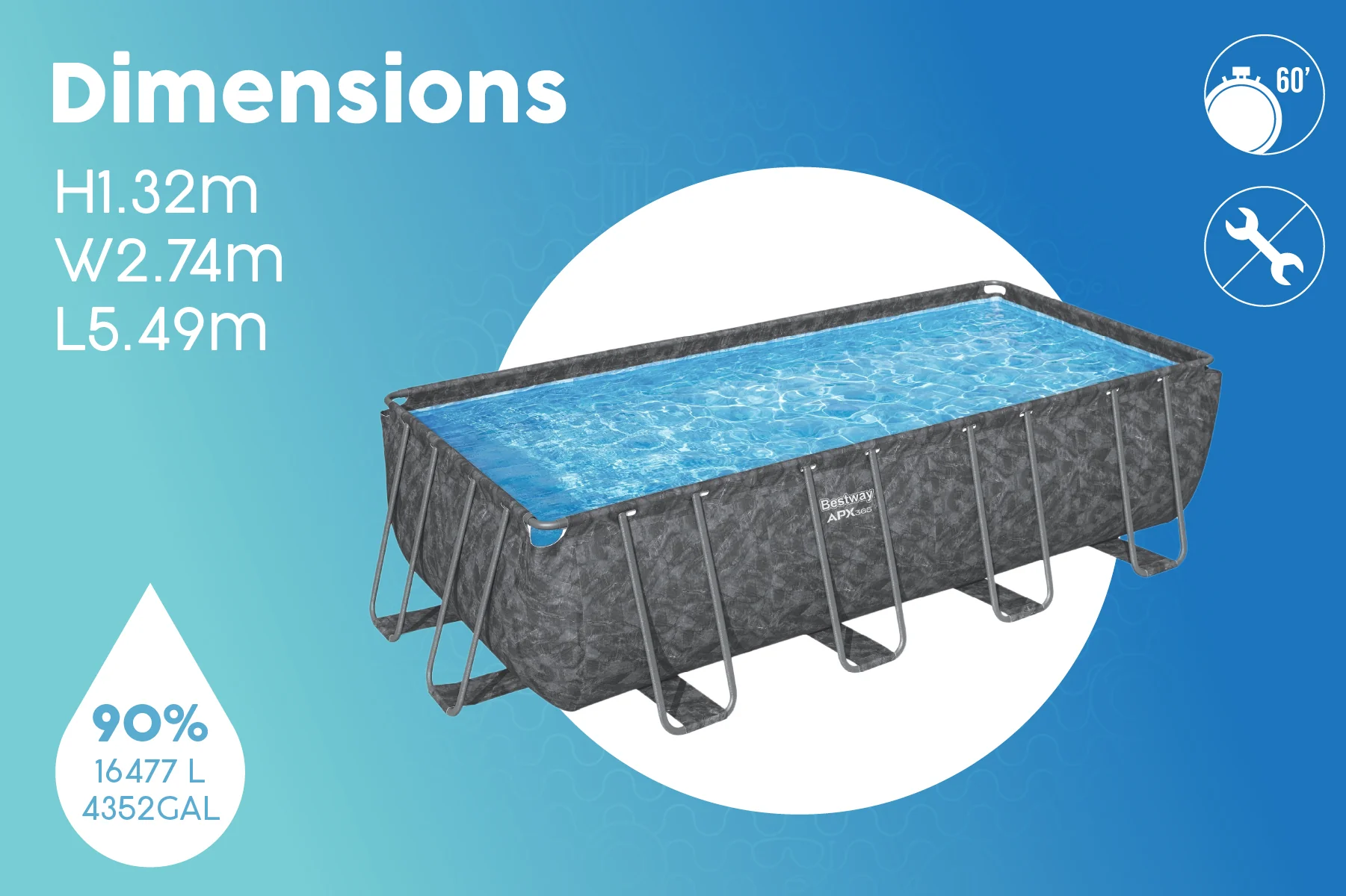18ft x 52in Grey Rectangular APX 365 Steel Above Ground Pool Set - Image 11