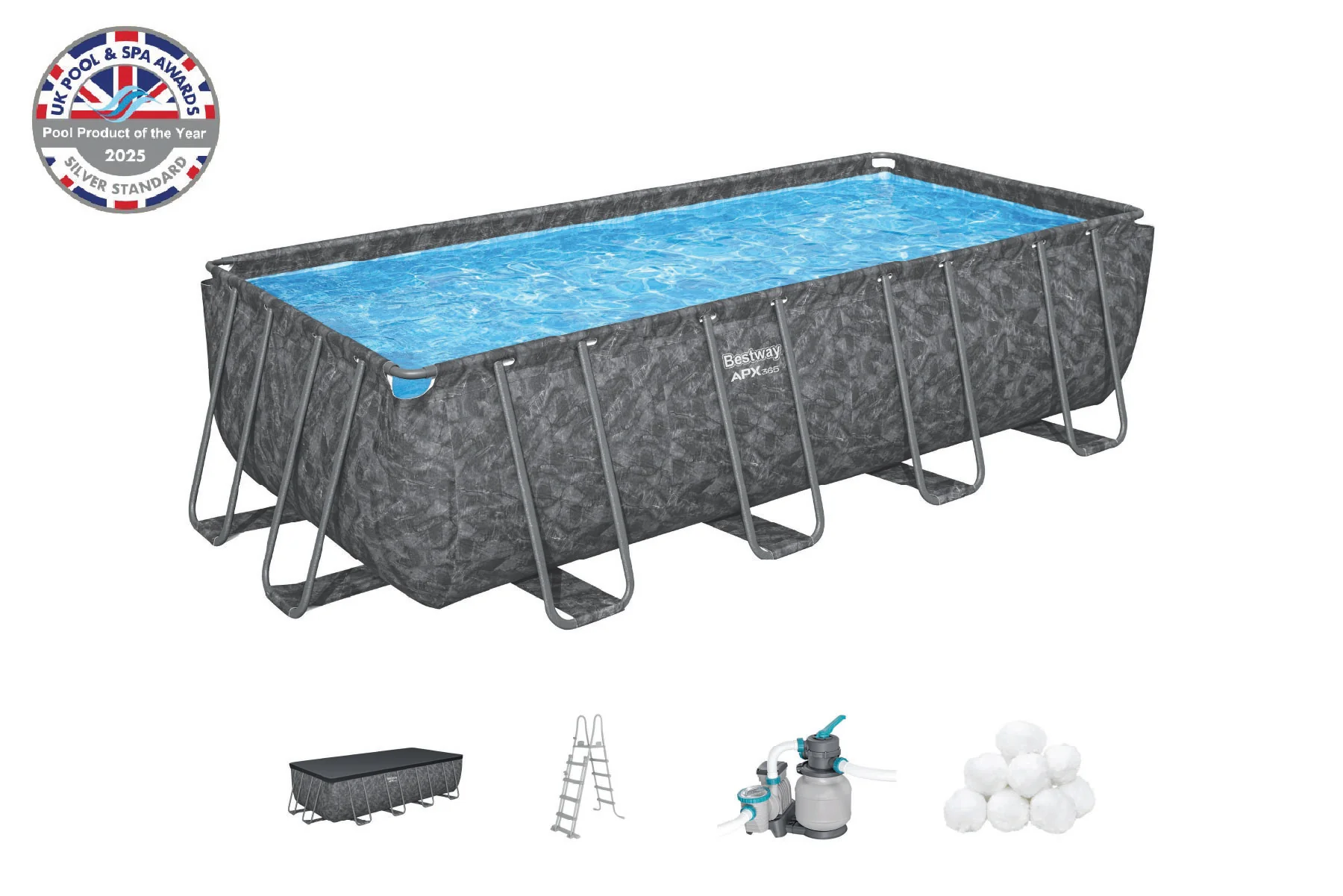 18ft x 52in Grey Rectangular APX 365 Steel Above Ground Pool Set - Image 3
